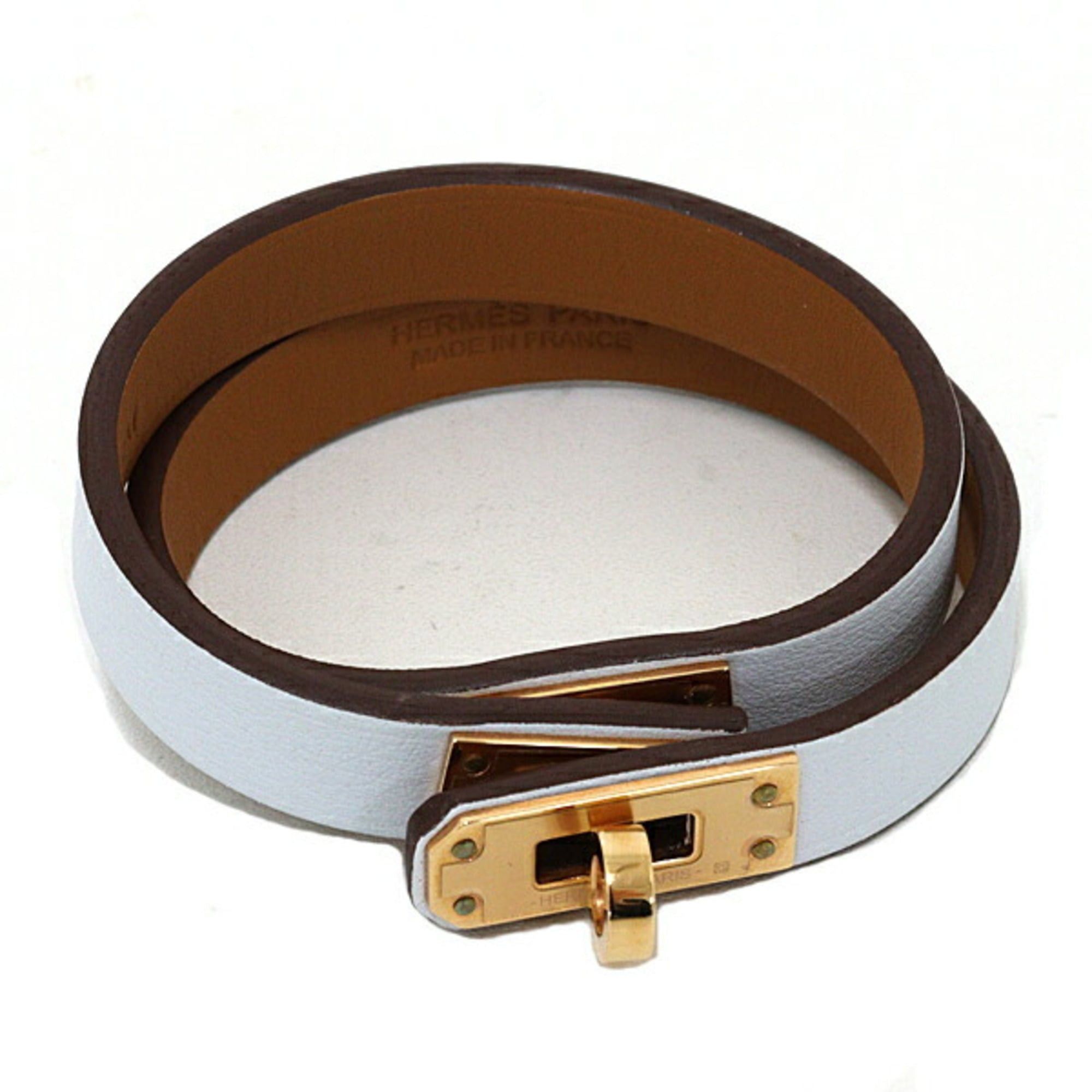Hermes Hermes Leather Bracelet "Mini Kelly" Double Tour Veau Swift Z Stamp (2021) Blue Pale Size ONE SIZE - 1 Thumbnail