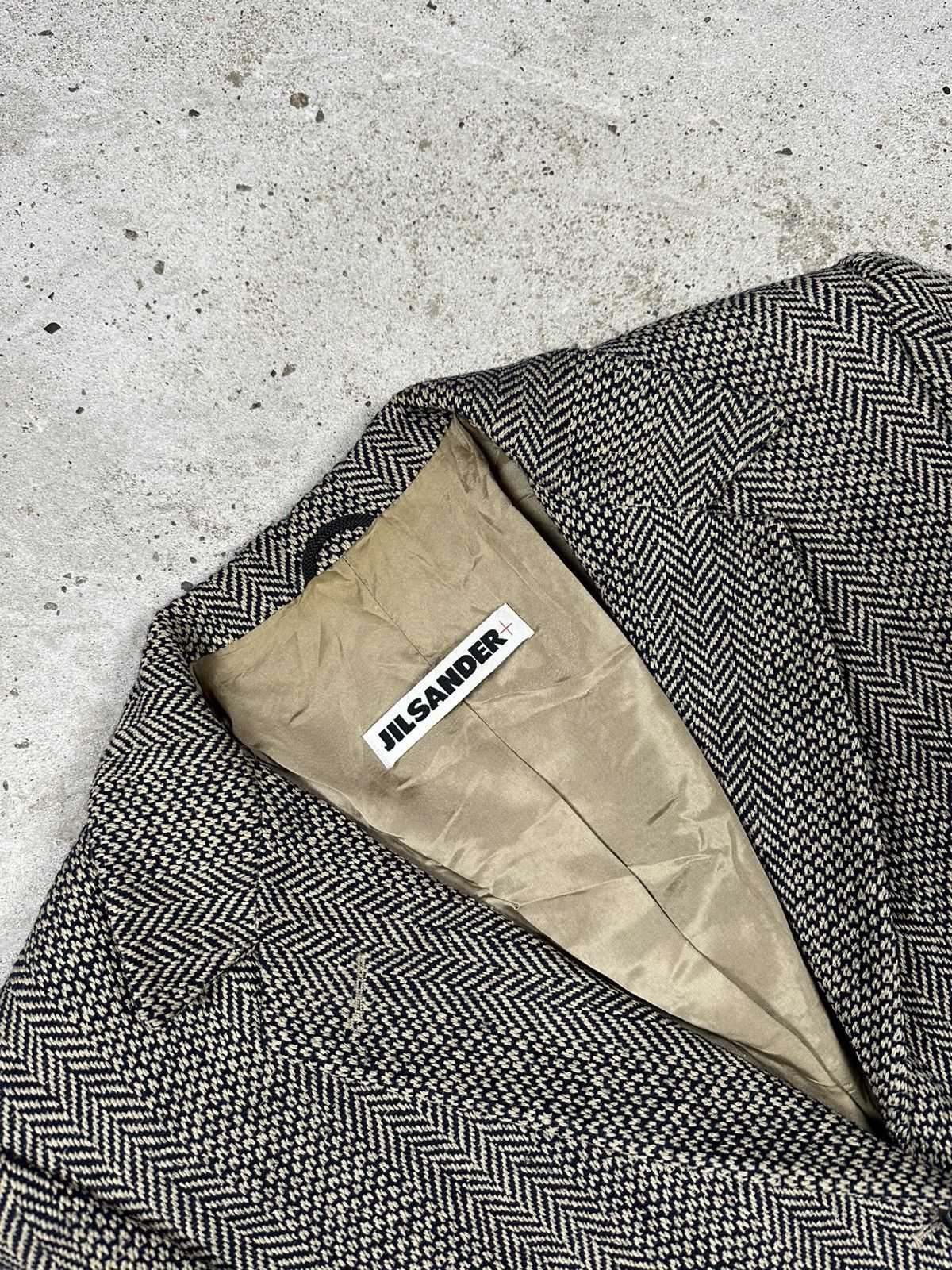 Jil Sander Vintage 90s Jil Sander Plus Silk & Wool Herringbone Coat Size US S / EU 44-46 / 1 - 7 Thumbnail