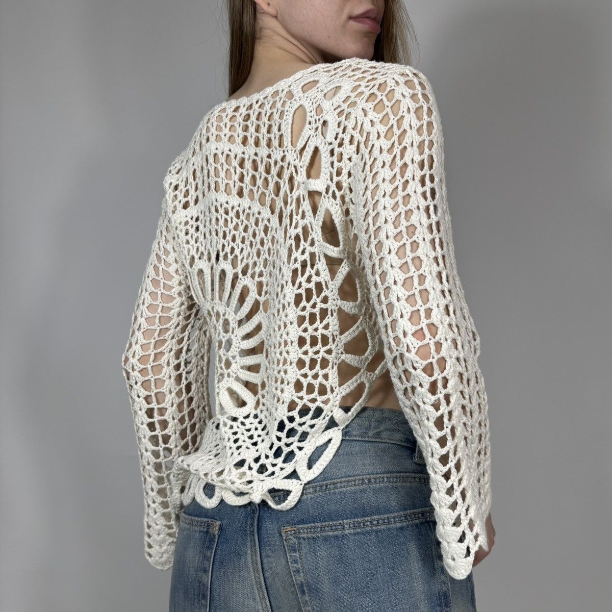 Vintage Vintage Y2K Mesh Knitted Sweater Japanese Flower Style Size M / US 6-8 / IT 42-44 - 3 Thumbnail