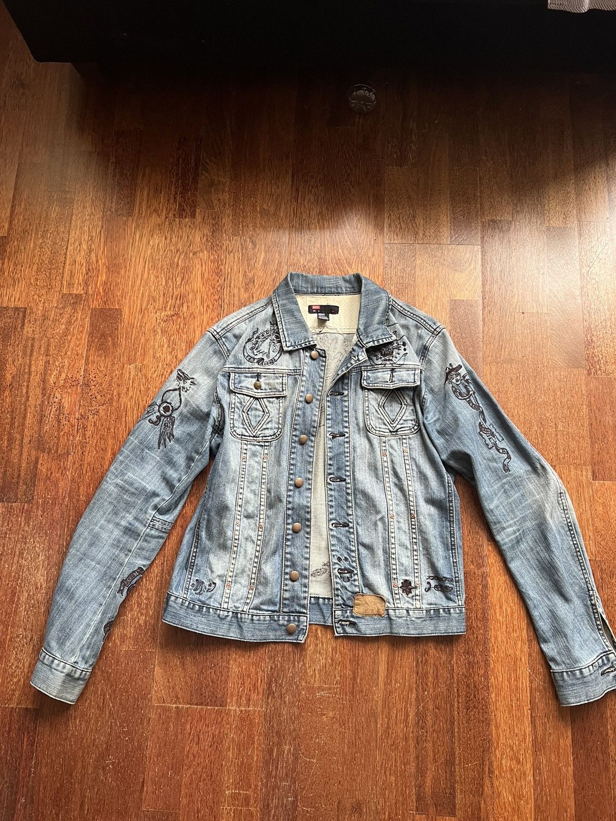 image of Vintage Diesel Denim Rocker Jacket in Blue, Men's (Size XL)