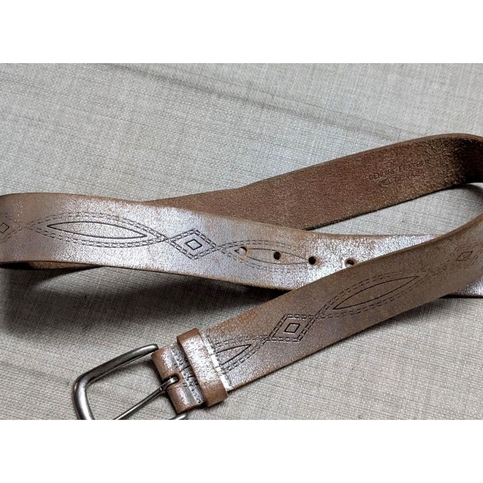 Vintage VINTAGE Arizona Western Belt Belt 32 Brown Southwestern Cowhide Leather Unisex Adults Y2K Cowboy 1990s Geometric Full Grain Leather Belt Size 32 - 8 Thumbnail