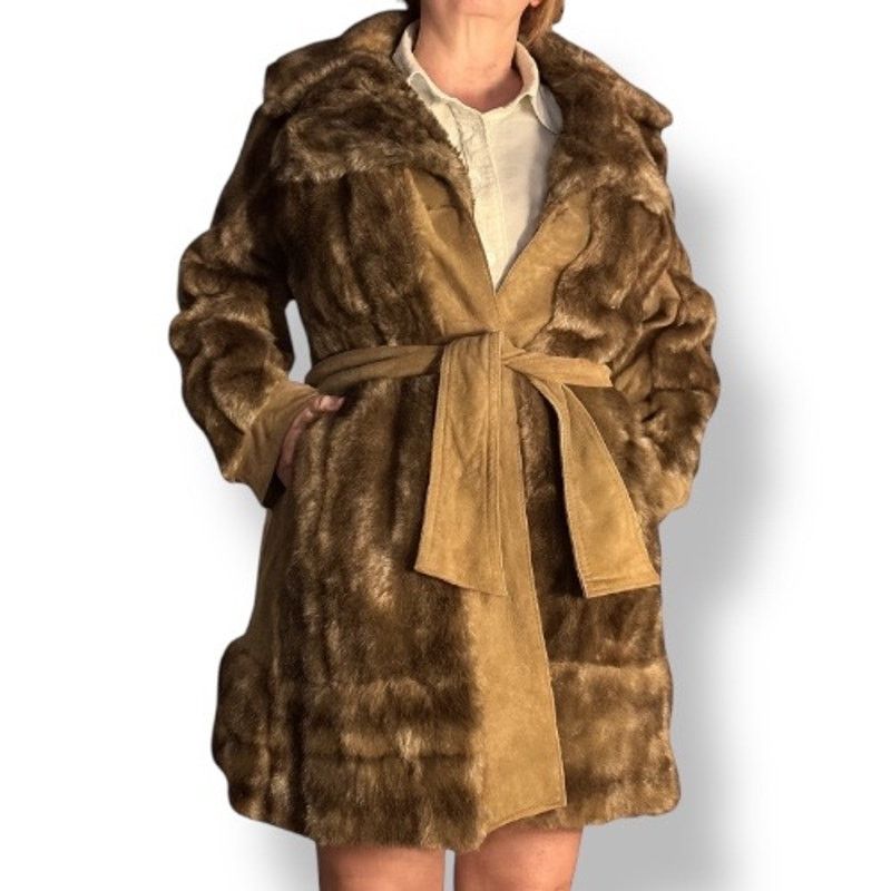 Vintage Vintage 70s Tocci England Brown Faux Fur Suede Belted Coat Size M / US 6-8 / IT 42-44 - 17 Thumbnail