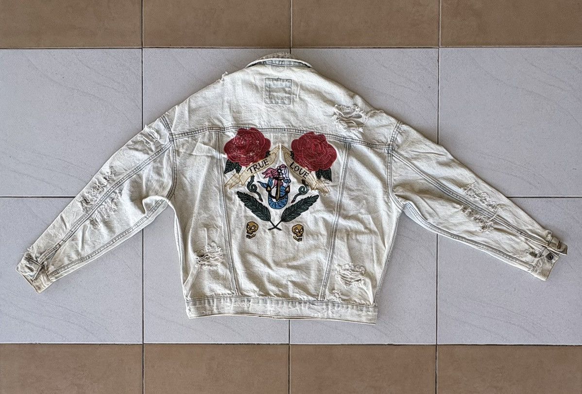 Zara Zara Man Denim Jacket With Two Rose Logo Distressed Denim Size US M / EU 48-50 / 2 - 12 Thumbnail