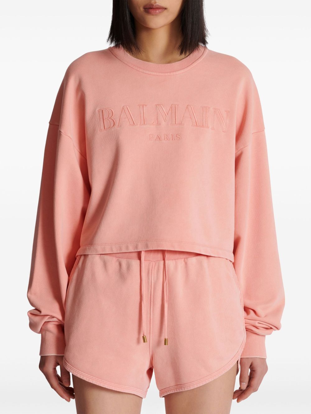 Balmain o1s1wg110725 Cropped Sweatshirt in Pink Size XL / US 12-14 / IT 48-50 - 2 Thumbnail