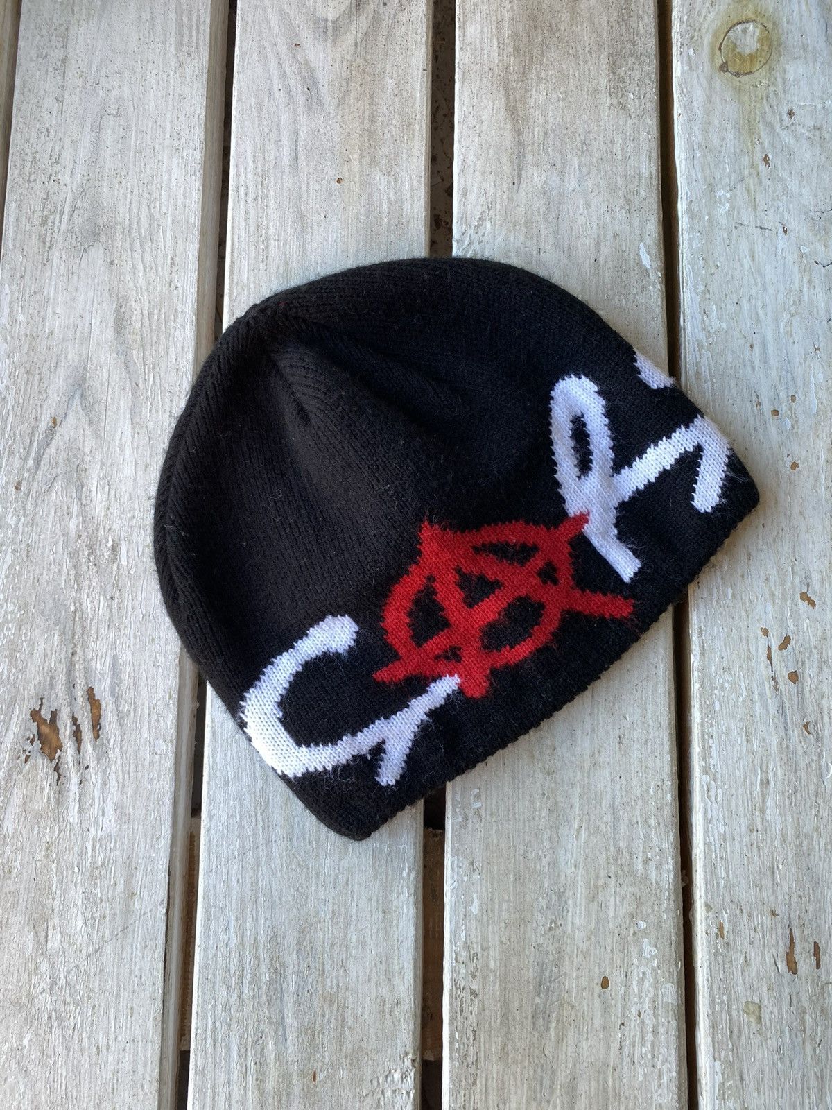 Japanese Brand × Vintage 🔥🕷☠️CRAZY Anarchy Japanese style Beanie hat y2k ⚡️ Cross Size ONE SIZE - 1 Thumbnail