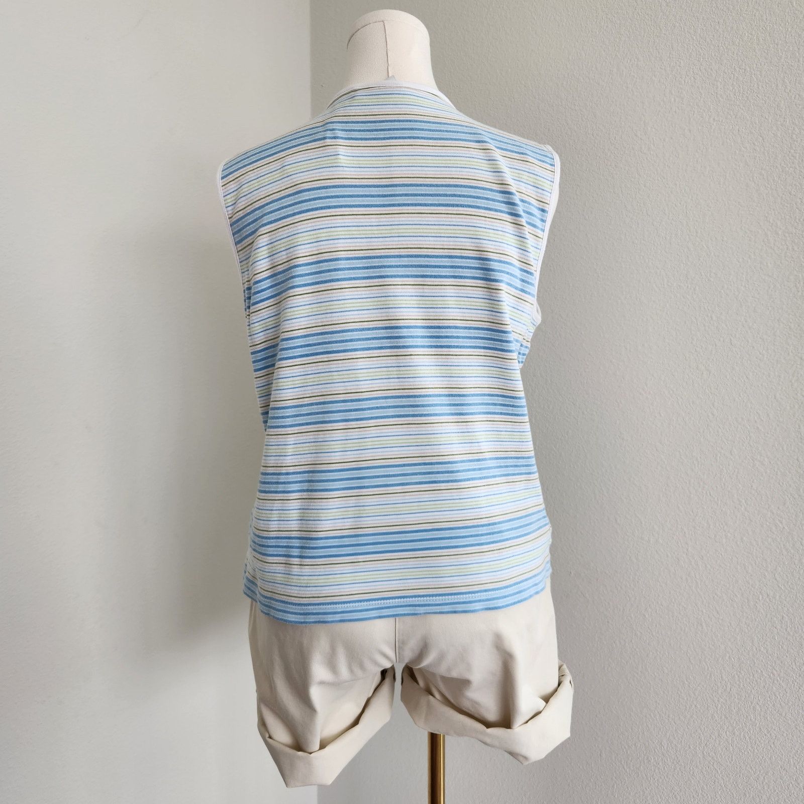 Vintage Y2K White Blue Green Stripe Knit Cotton Tank Top M Size M / US 6-8 / IT 42-44 - 7 Thumbnail