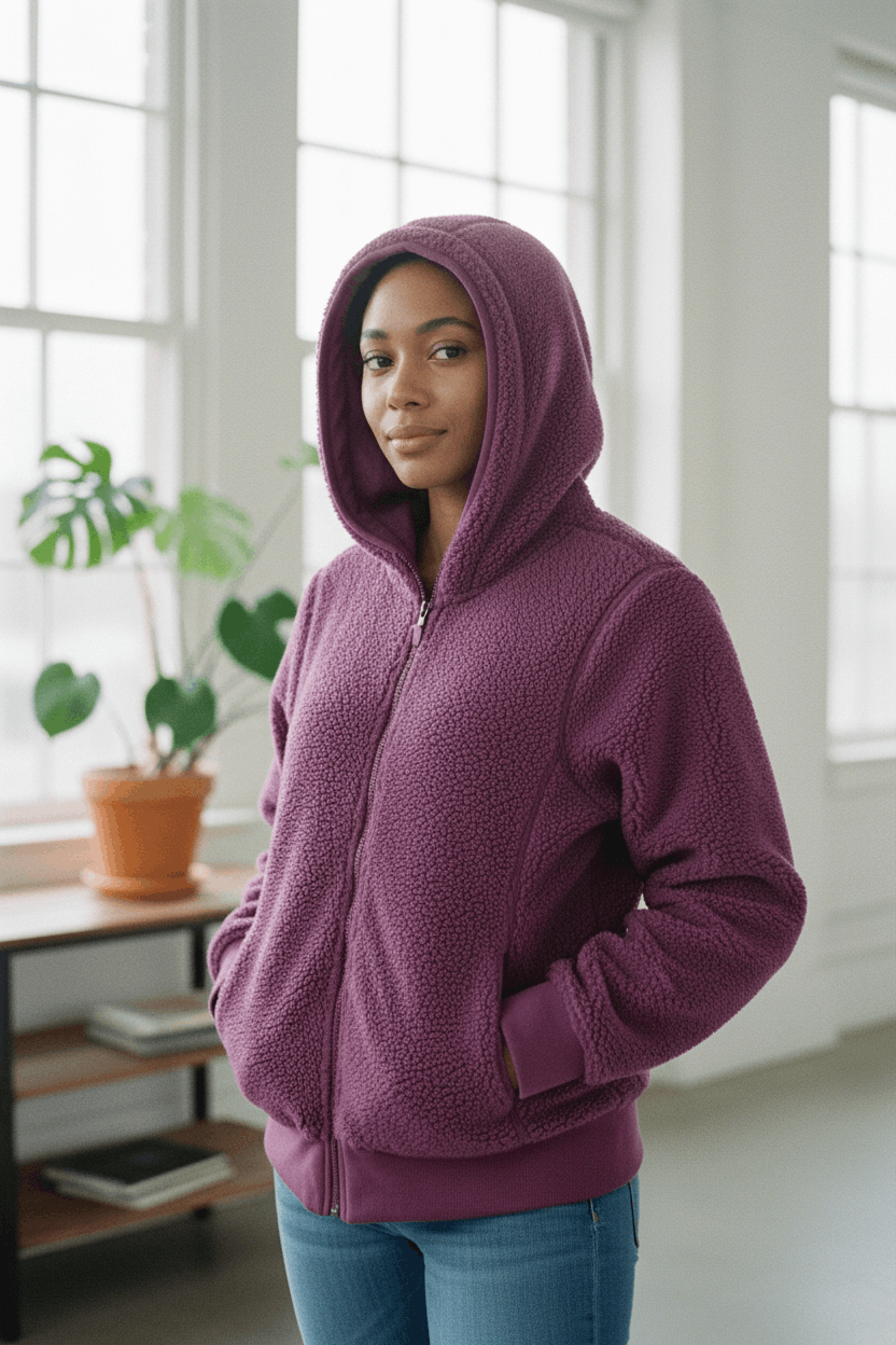Japanese Brand UNIQLO Pink Fluffy Fleece Jacket With Hoodie Size M / US 6-8 / IT 42-44 - 4 Thumbnail