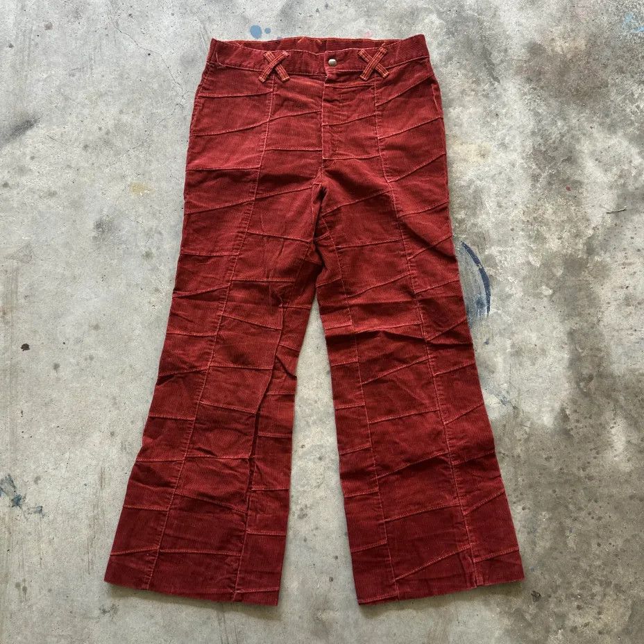 Other Vintage 60s Window Pane Patchwork Flared Red Pants Size US 32 / EU 48 - 1 Thumbnail
