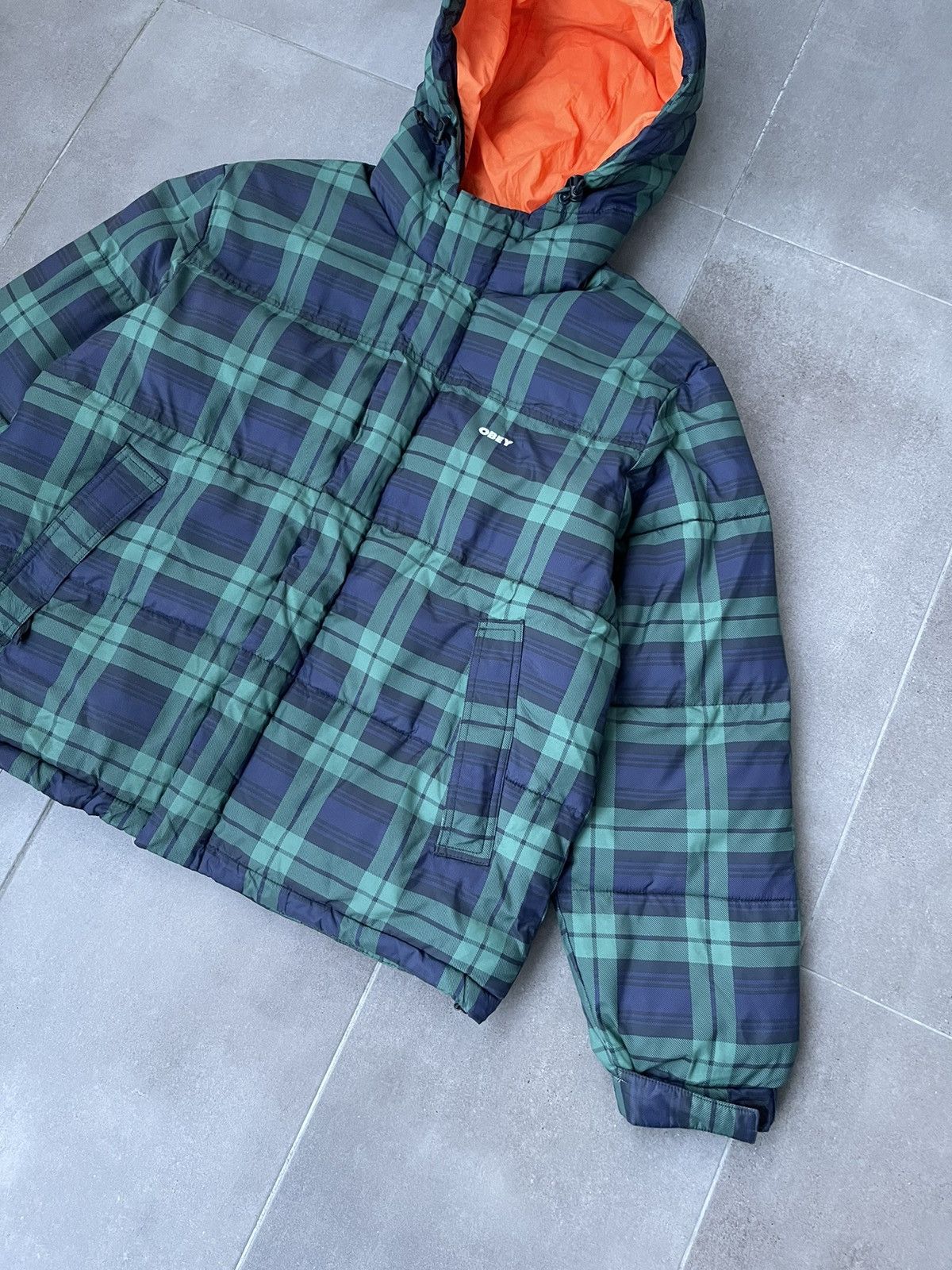 Obey Obey Small Logo Checkered Green Navy Puffer Jacket Size US S / EU 44-46 / 1 - 6 Thumbnail