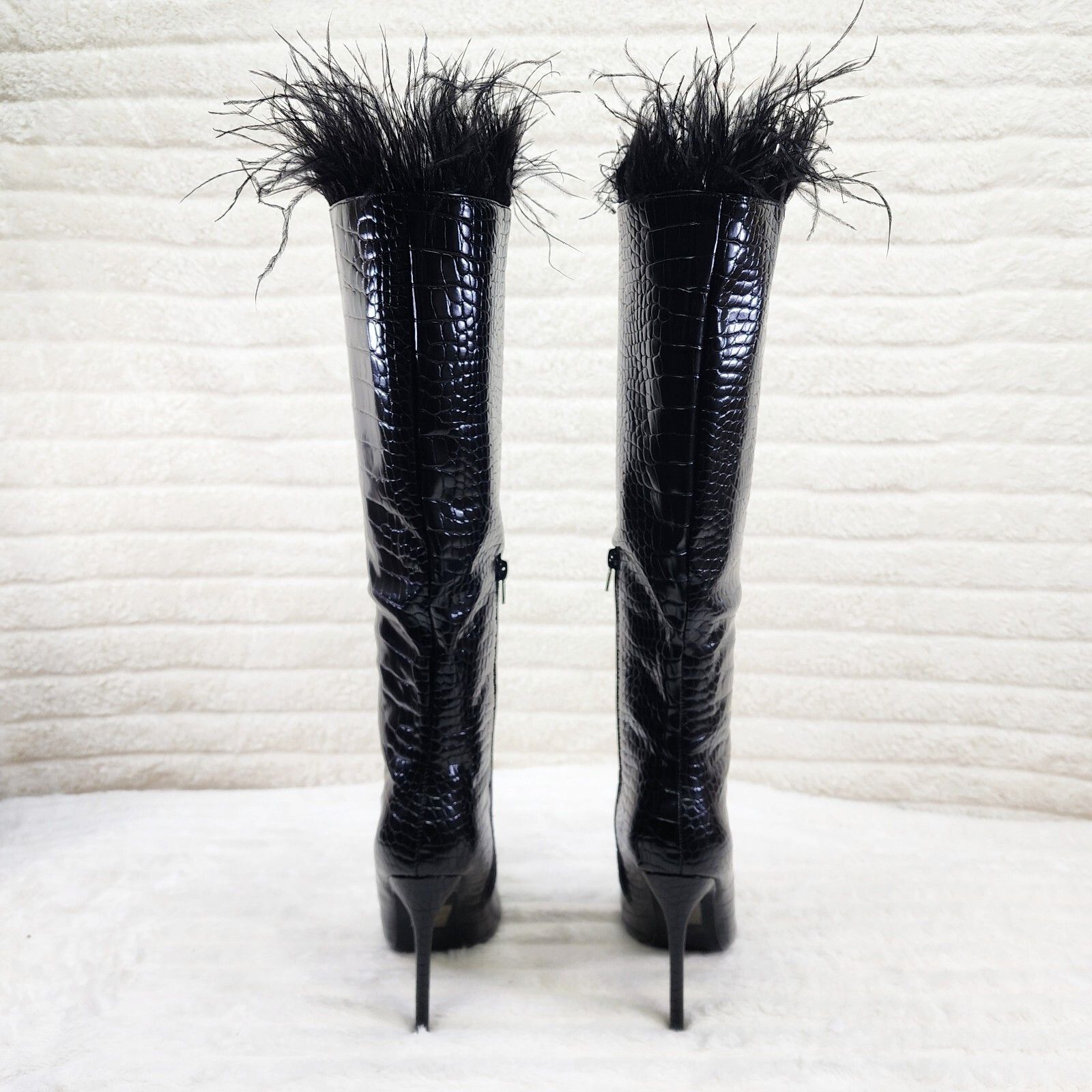 Other Flirty Black Snake Texture Knee High Heel Stiletto Boots Sex Size US 9 / IT 39 - 2 Thumbnail