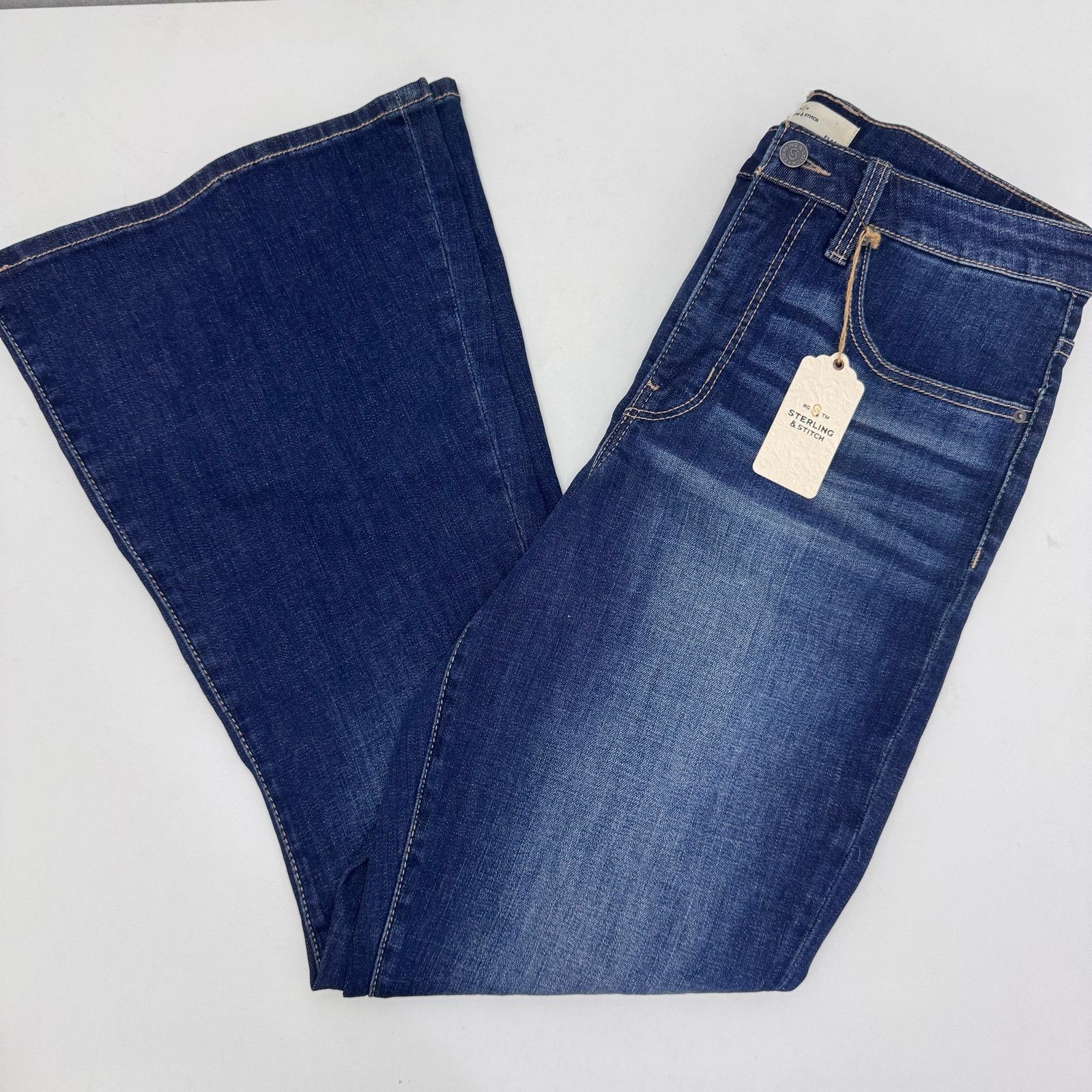 Stitch's Jeans Sterling & Stitch Flare Jeans Womens 31x32 Blue Cowgirl Boho Size 31" - 1 Thumbnail