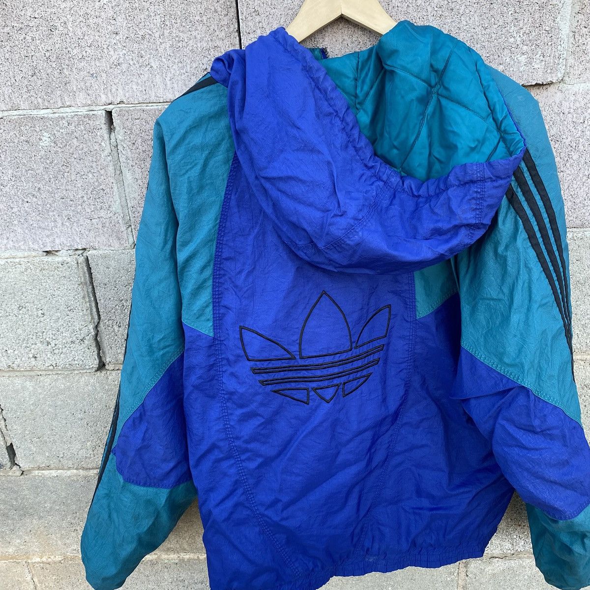 Vintage 80s Adidas Color Block Trefoil Puffer Jacket XL
