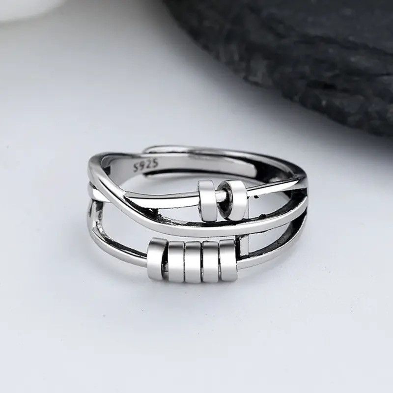 Jewelry × Vintage Anxiety Ring Adjustable Opening Women Men Fidget Ring Size ONE SIZE - 1 Thumbnail
