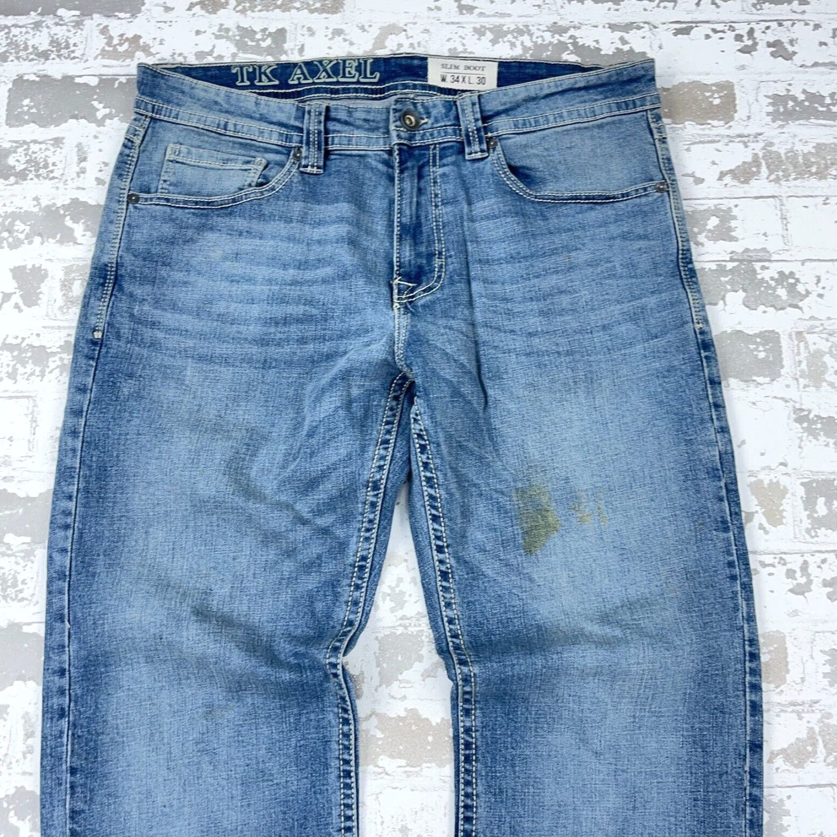 Denime TK Axel Jeans Men 34x30 Slim Boot Cut Dark Wash Denim Pants Flap Pockets Faded Size US 34 / EU 50 - 5 Thumbnail