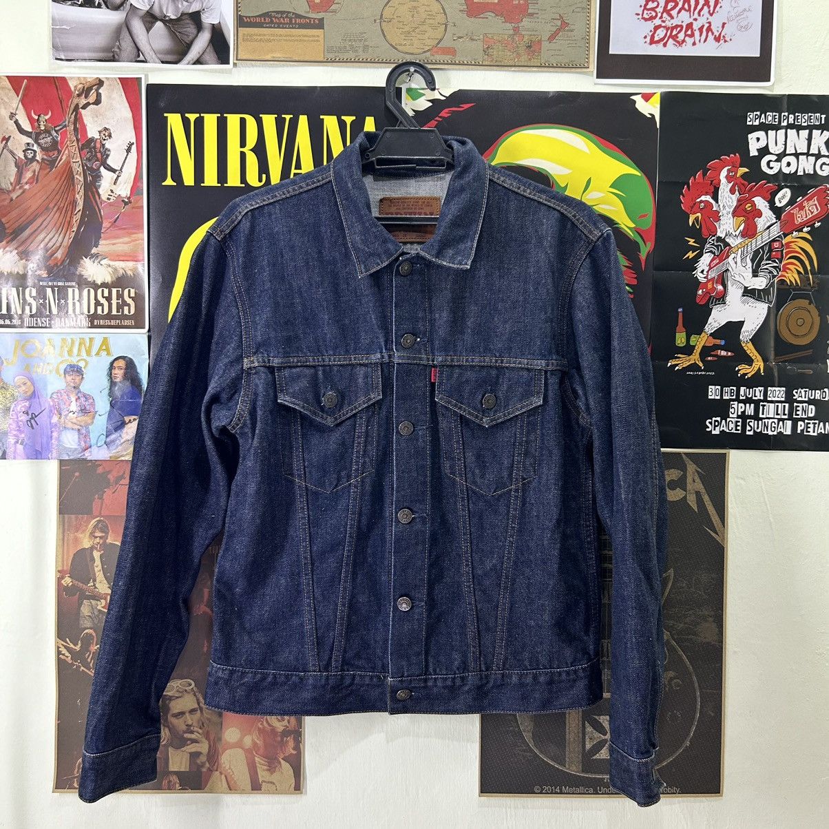 image of Vintage Edwin Trucker Denim Blue Distressed Denim Jacket in Blue Denim, Men's (Size Medium)