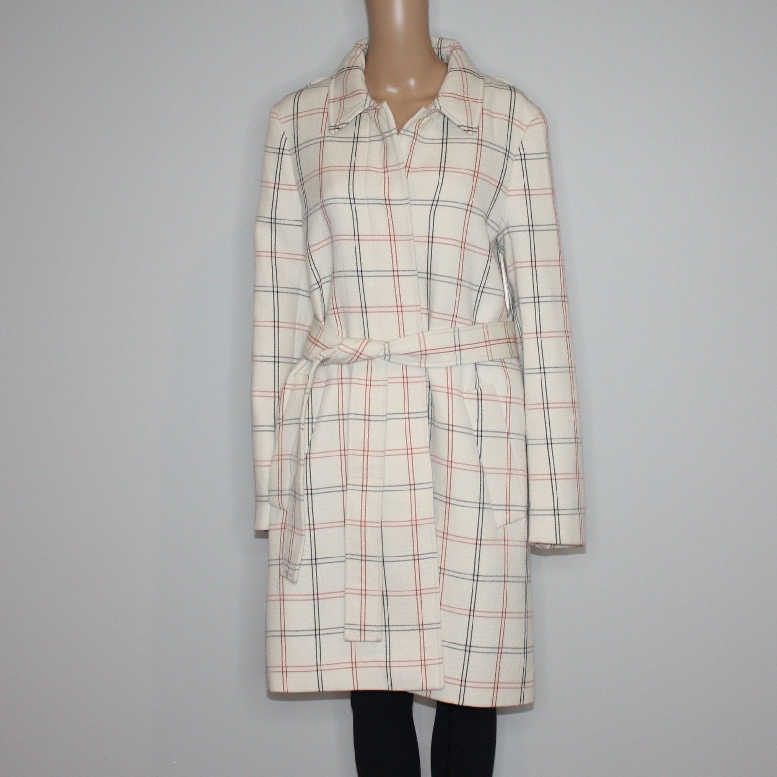 Theory Bozetta Ivory Checkered Plaid Wool Coat NWT MSRP $895 Size L / US 10 / IT 46 - 4 Thumbnail