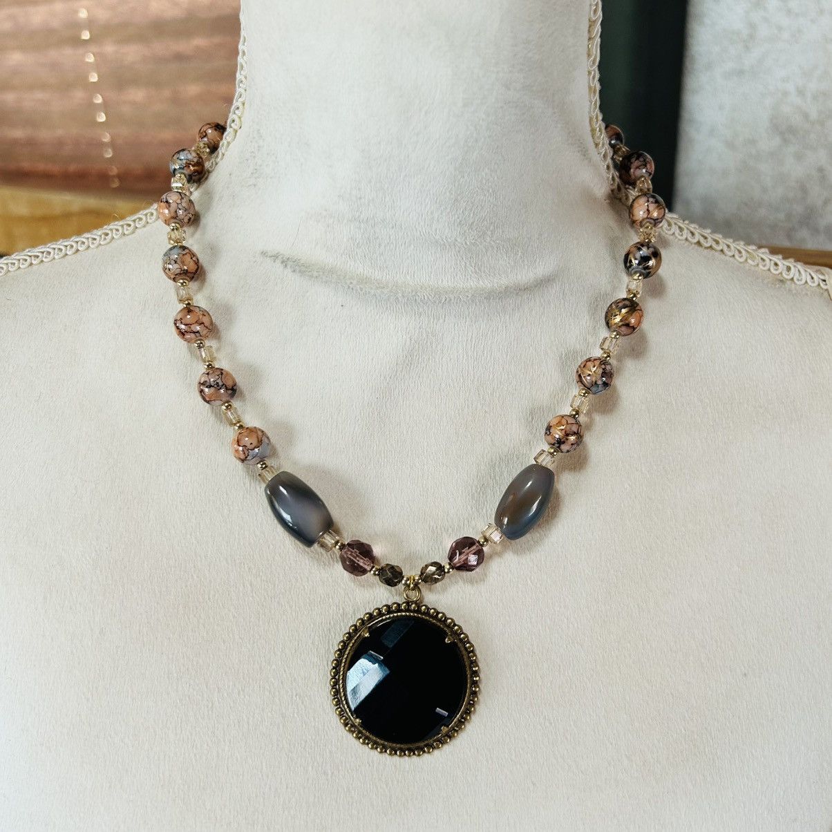 Handmade Handcrafted art glass bead crystal dome jet glass necklace Size ONE SIZE - 2 Thumbnail