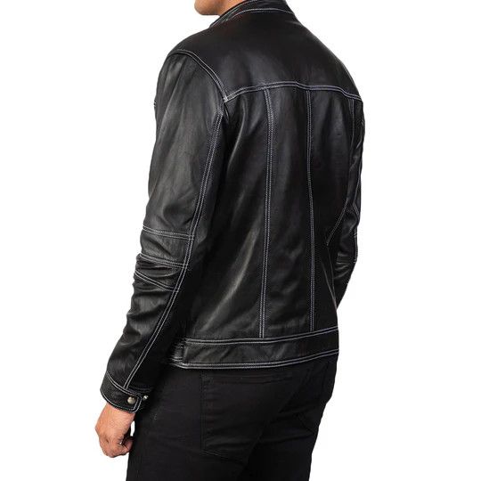 image of Art Black Leather Biker Jacket, Men's (Size Small)