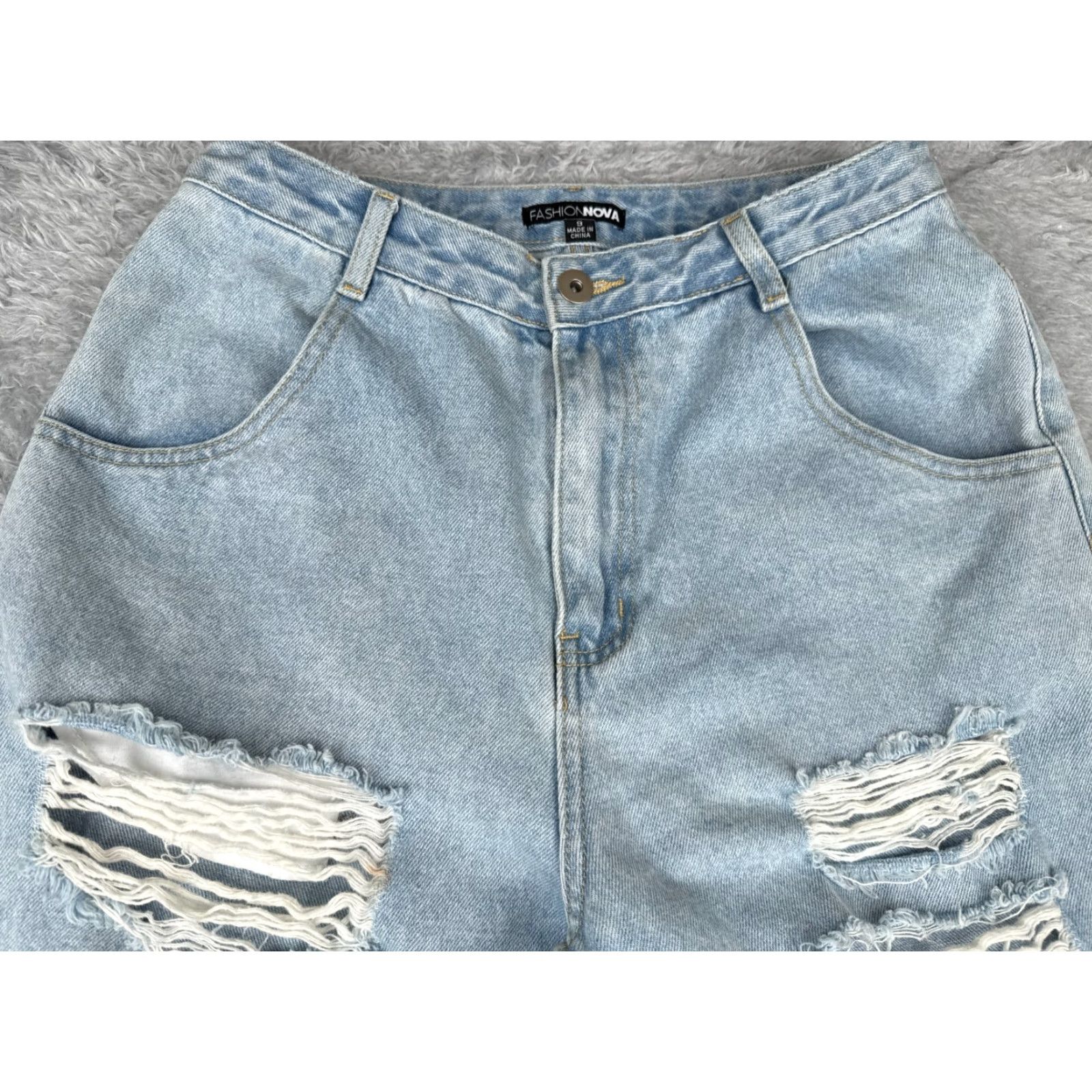 Fashion Nova Fashion Nova Jeans Juniors 9 Blue Denim Jeans Wide Leg Distressed Cotton 28x31 Jeans Women Boys Girls Mens Size 30" / US 8 / IT 44 - 4 Thumbnail