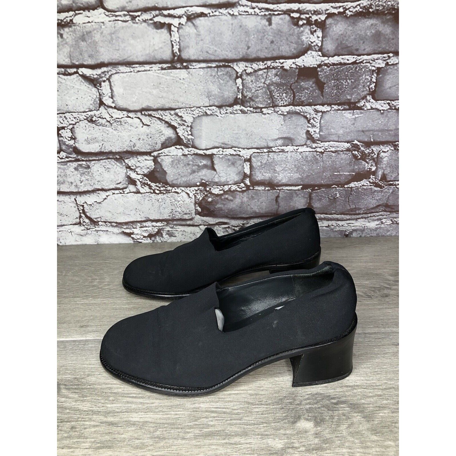 Other Nickels VTG Black Fabric Stretchy Loafers Pump Block Heels W Size US 6 / IT 36 - 20 Thumbnail