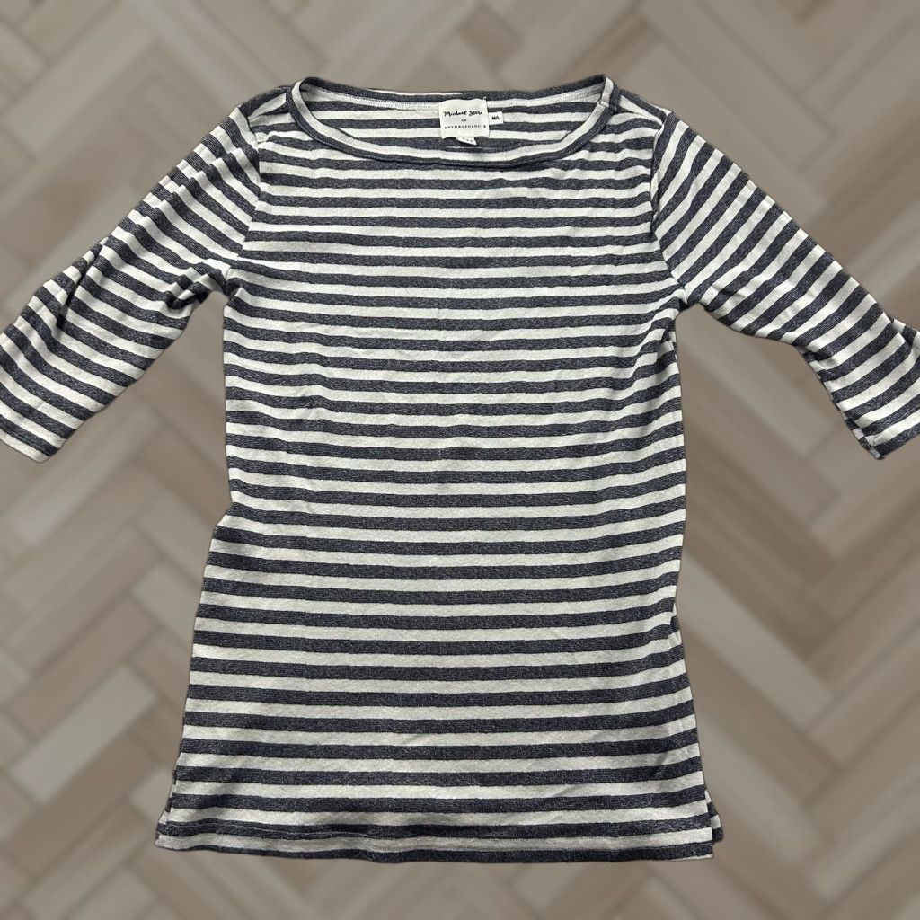 Anthropologie Micheal Stars Anthropologie Striped Shirt Women's M/L Blue White Blouse Multicolor 1/2 Sleeve Stars Theme Womens Size M / US 6-8 / IT 42-44 - 1 Thumbnail