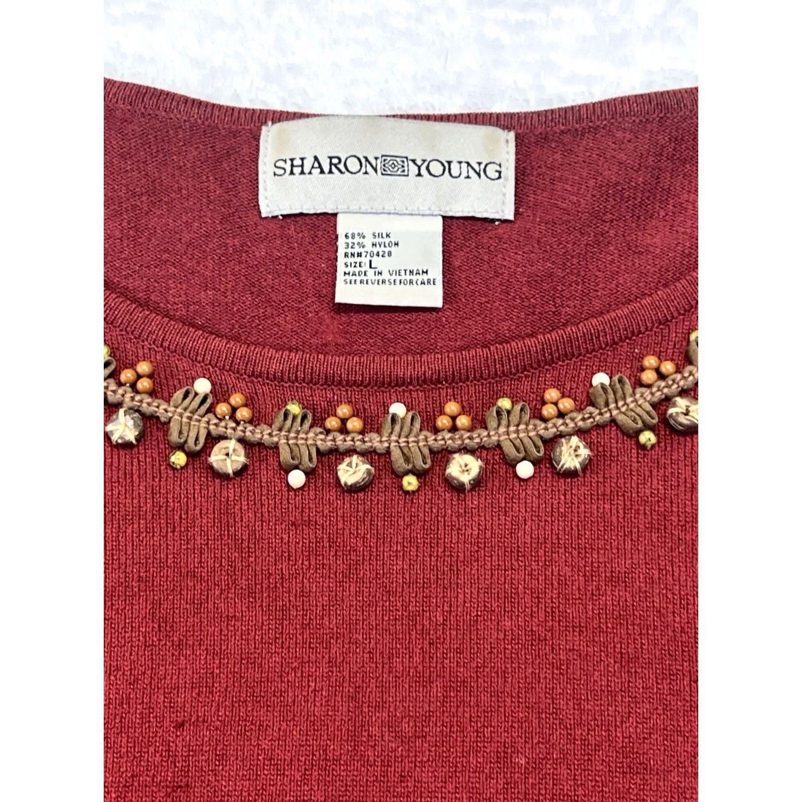 Vintage VINTAGE Artisan Sweater Bohemian Long Sleeve Round Neck Silk Blend Beaded L Orange Women Size L / US 10 / IT 46 - 2 Thumbnail