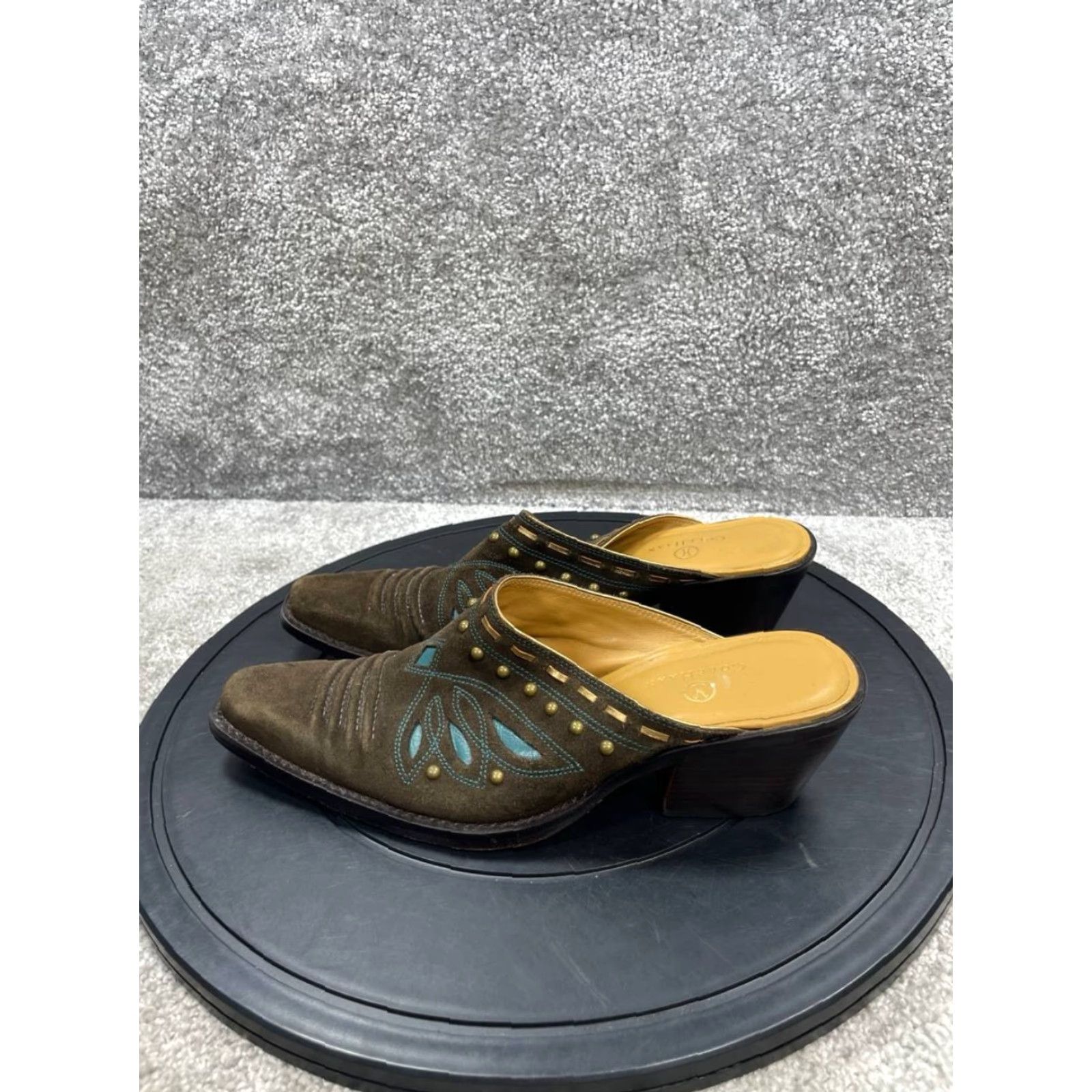 Cole Haan Y2k Cole Haan Heels Womens Size 8 Brown Suede Morgan Mules Studded Casual Sandal Block Heel Vintage: No Shaft: Mule Size US 8 / IT 38 - 5 Thumbnail