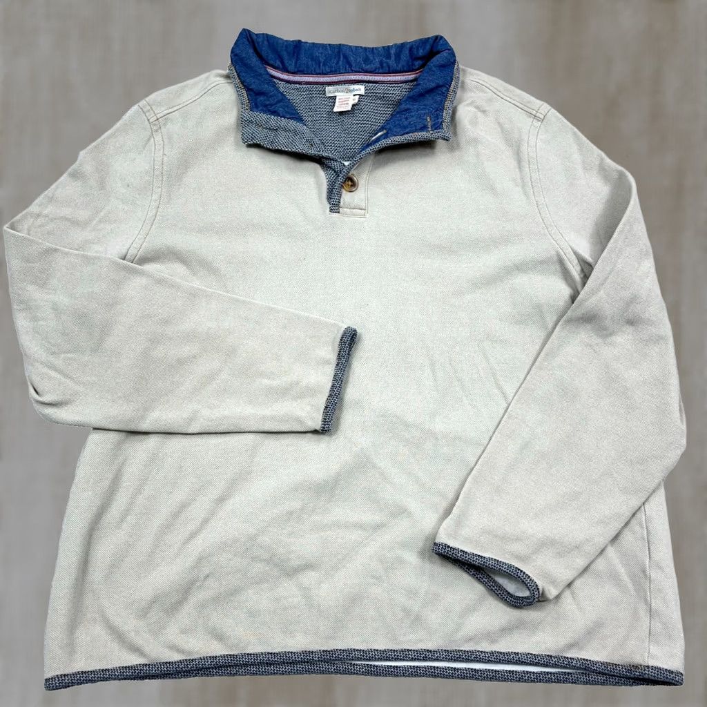 Carbon2Cobalt Corban 2 Cobalt Men XL Beige Pullover Knit Sweater Mock Neck Button Zipper Logo Embroidered Classic Preppy American Ribbed Casual Formal Size US XL / EU 56 / 4 - 1 Thumbnail