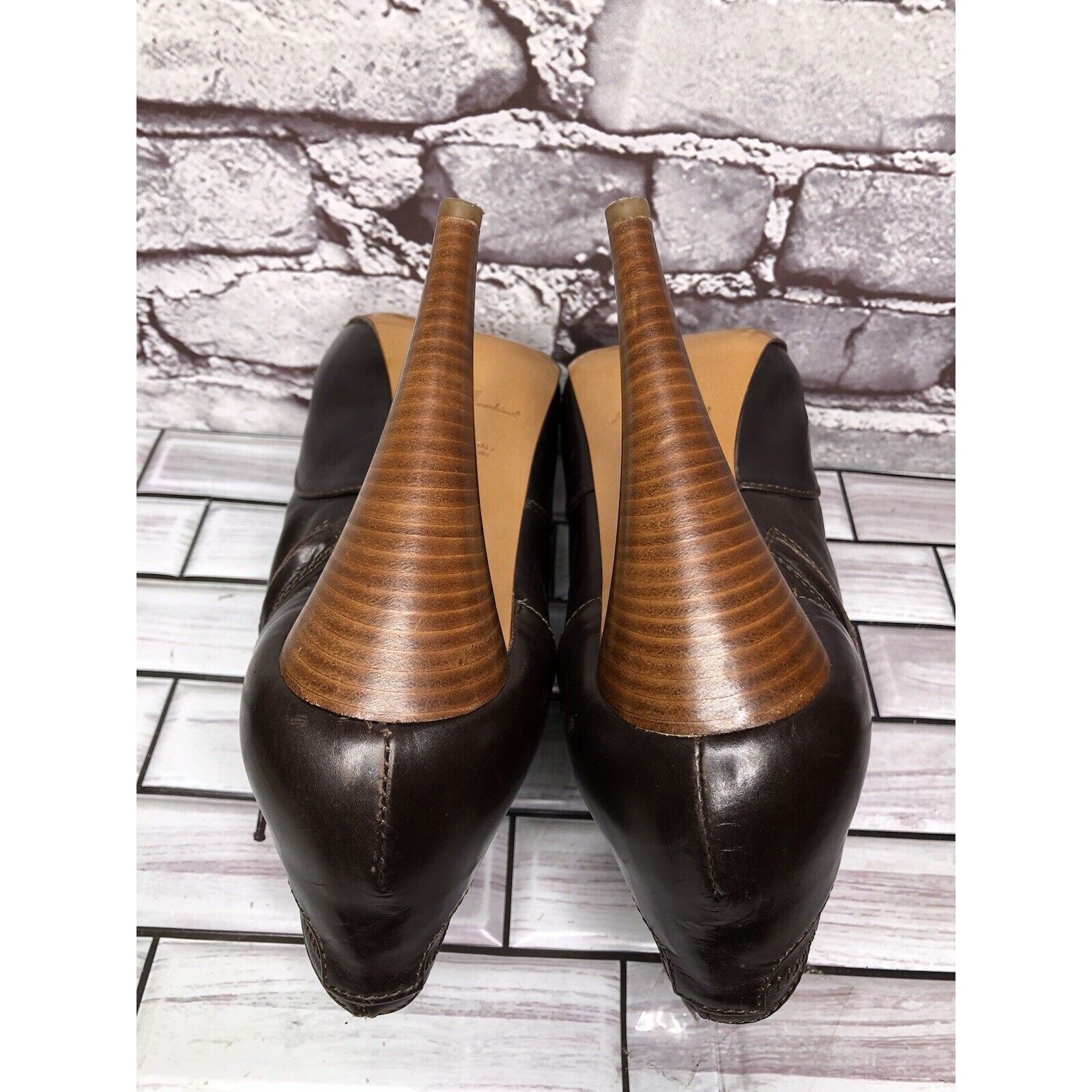 Seven 7 7 Seven for all Mankind Brown Leather Wooden Heel Booties Wo Size US 9.5 / IT 39.5 - 21 Thumbnail