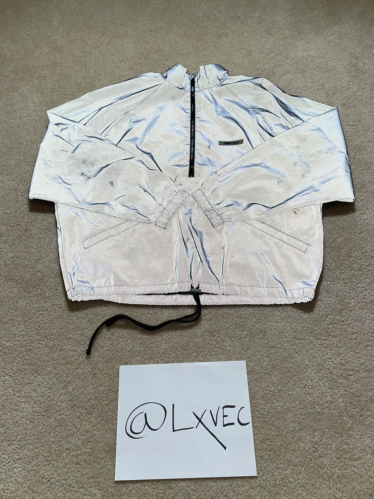 image of Reflective Fear Of God X Essentials Track Jacket in Black Reflective, Men's (Size Large)