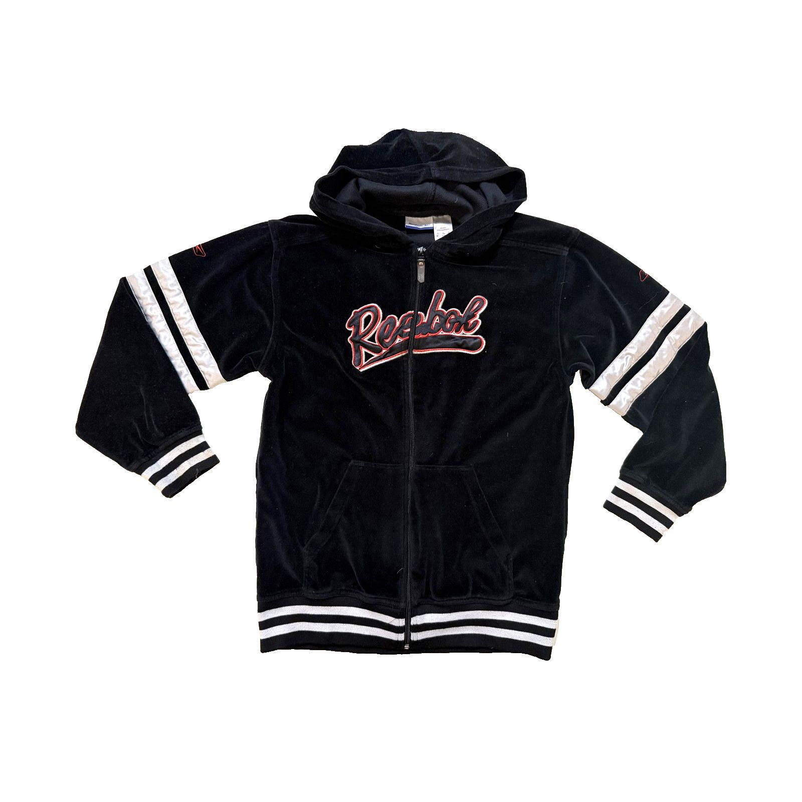 Reebok Reebok Y2K Hoodie Women SM Black Velour Zip Up Jacket Stripe Size S / US 4 / IT 40 - 1 Thumbnail