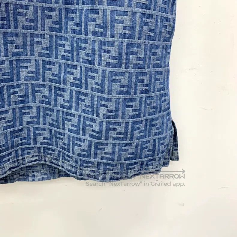 Fendi Fendi Blue Logo Jacquard Full Print Cotton Collar Short Sl Size XS / US 0-2 / IT 36-38 - 5 Thumbnail