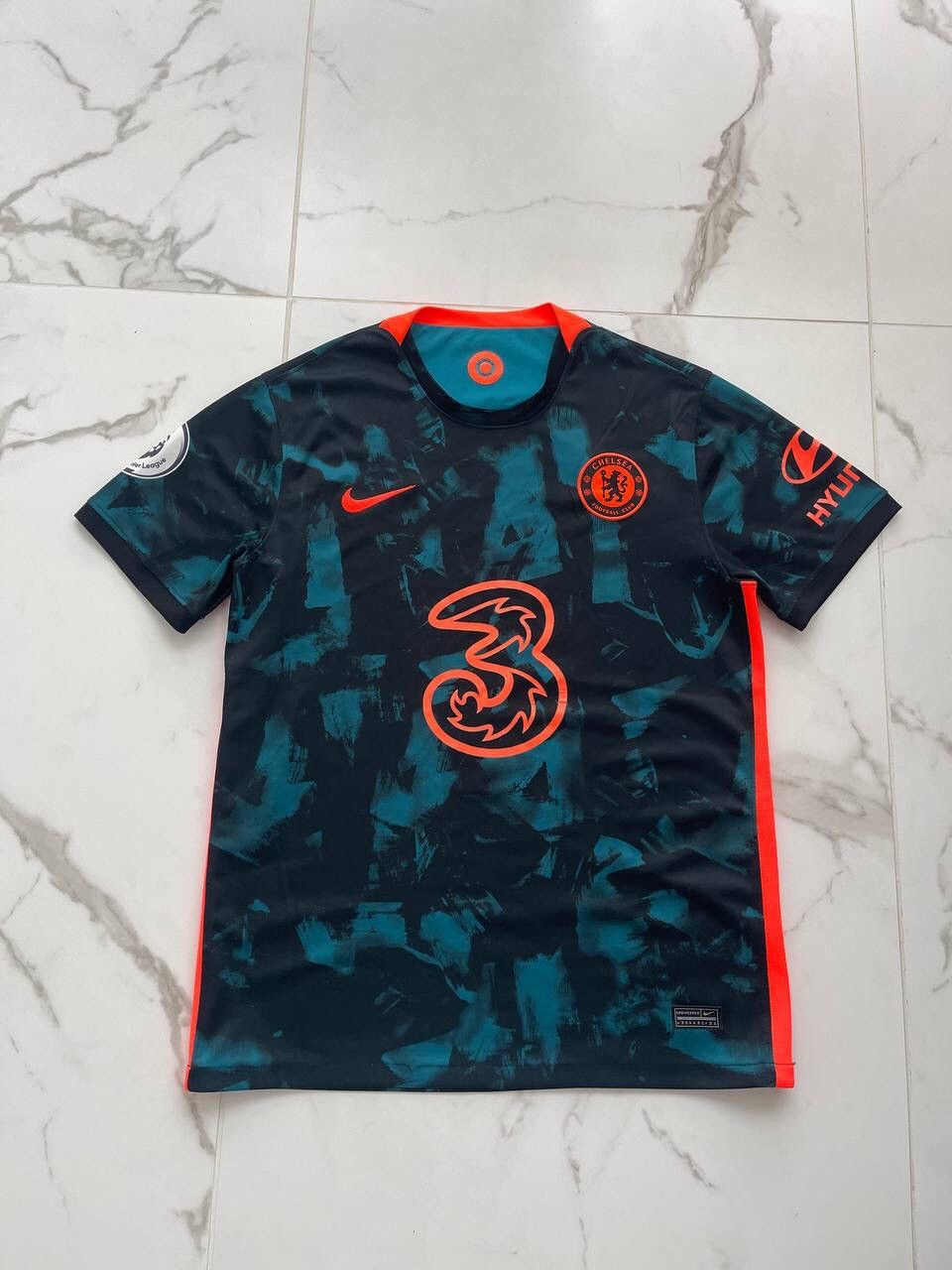 image of 2021 2022 Nike Chelsea Third Vaporknit Soccer Jersey Tshirt in Blue/Orange, Men's (Size Large)