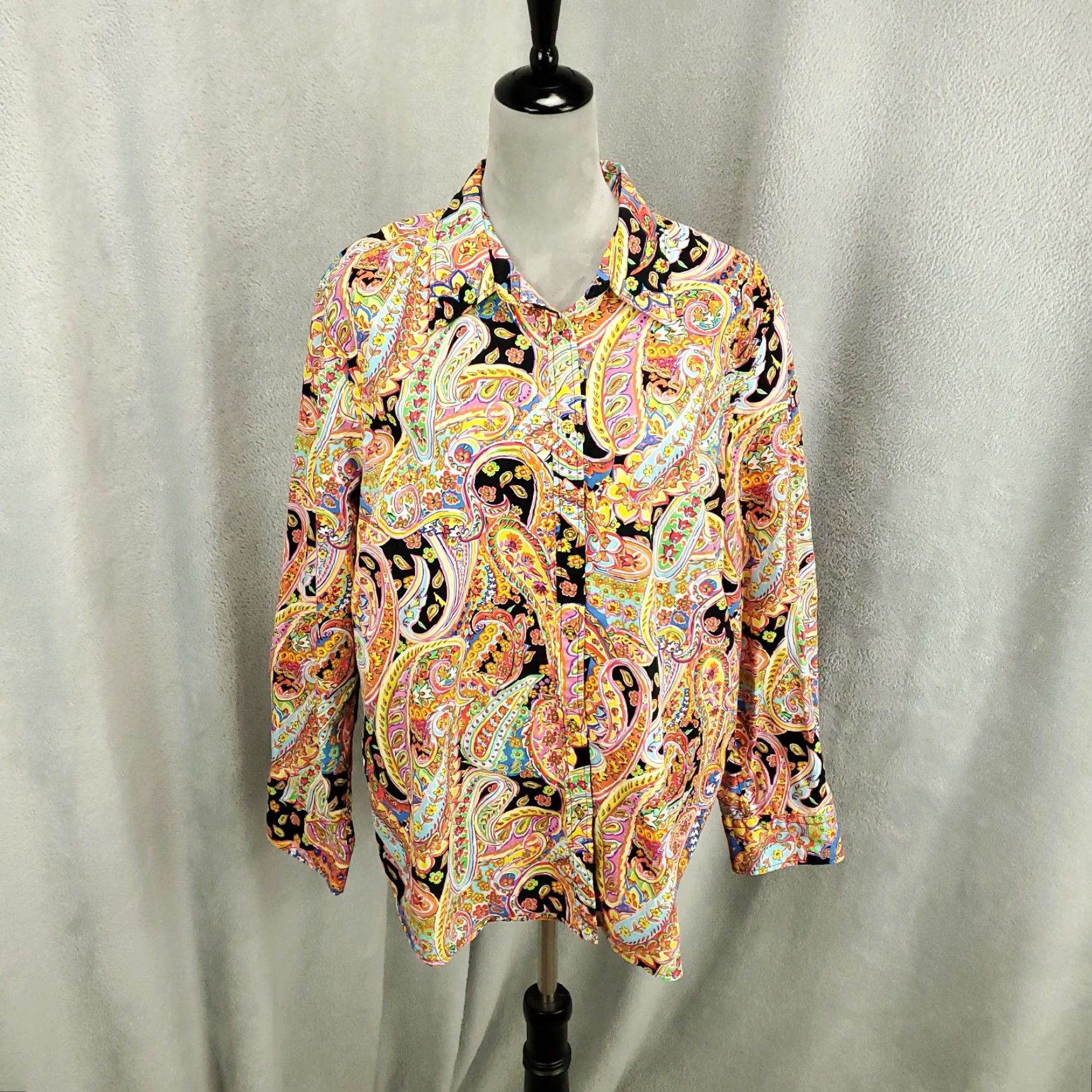 Chaps Chaps Button Up Womens 2X Colorful Bright Paisleys Avant Garde Artsy Blouse Size XXL / US 16-18 / IT 52-54 - 2 Thumbnail