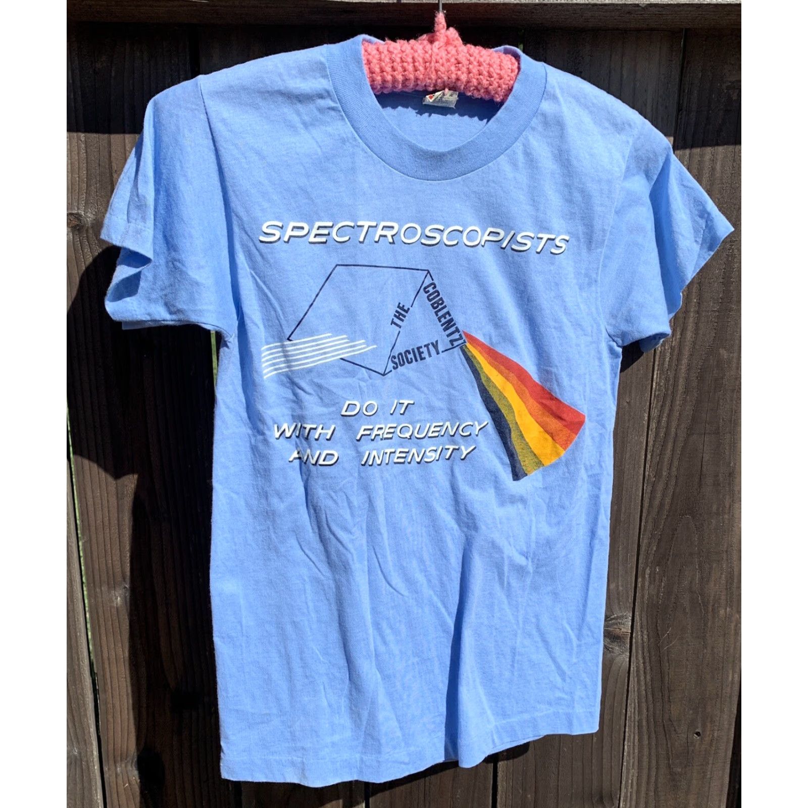 Vintage VINTAGE Spectroscopists Do It With Frequency Coblentz Society T-Shirt Rainbow S Shirt Unisex Small Blue 1980s Graphic Tee Mens Womens Boys Girls Size US S / EU 44-46 / 1 - 7 Thumbnail