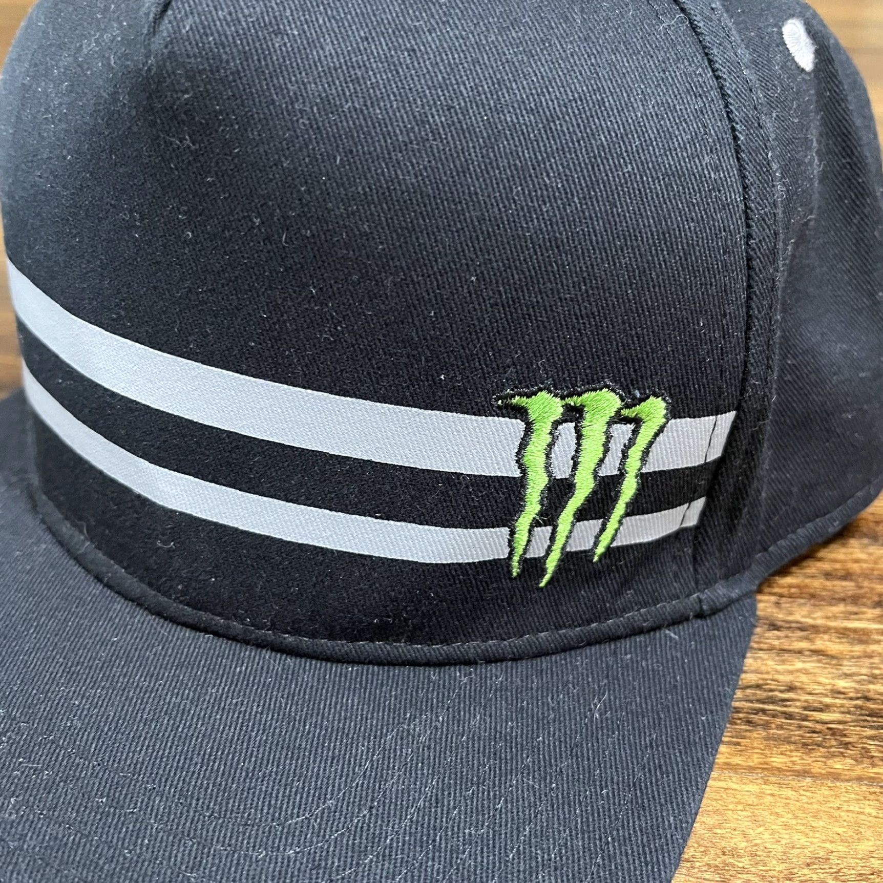 Vintage Monster Energy Hat Cap Snap Back Adjustable Black Gray 2 Stripe CYOD Vintage Men One Size Black Cotton Polyester Knit Adjustable Sn abback? Size ONE SIZE - 7 Thumbnail