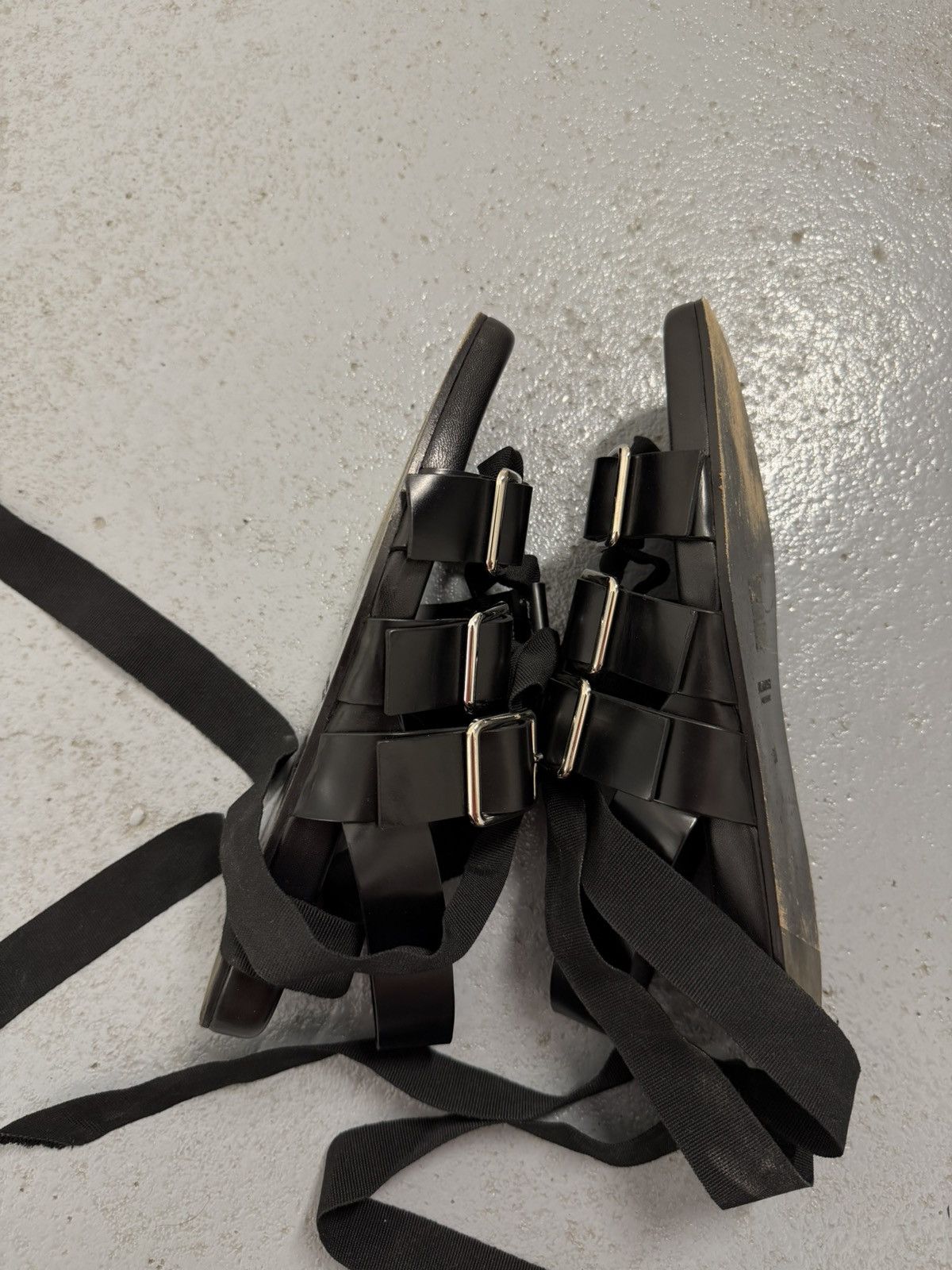 Jil Sander Jil Sander Black Leather Buckle Sandals With Ribbon Size US 8 / IT 38 - 14 Thumbnail
