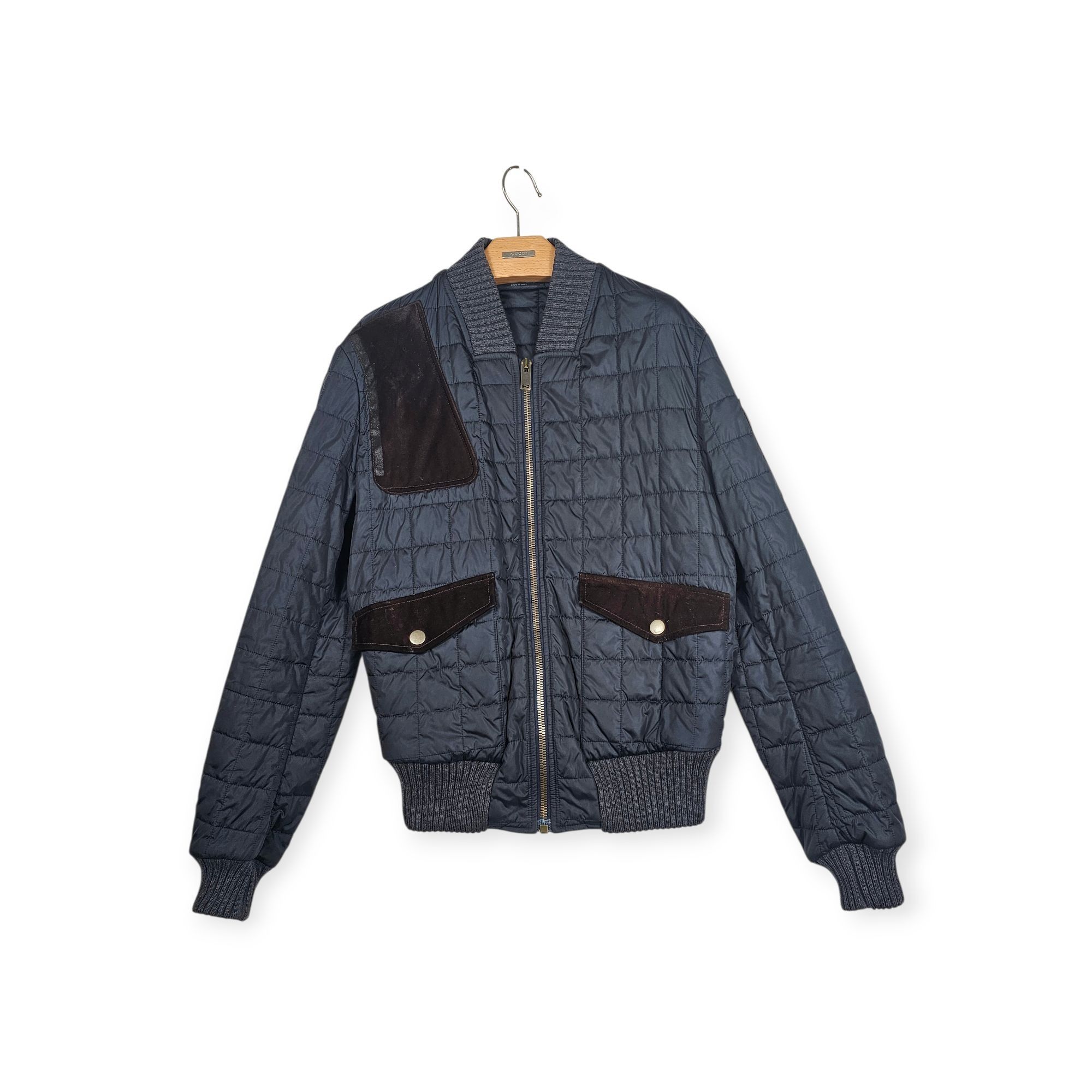 Gucci Gucci Quilted Bomber Jacket Size 50 IT Navy Blue Brown Suede Size US M / EU 48-50 / 2 - 1 Thumbnail