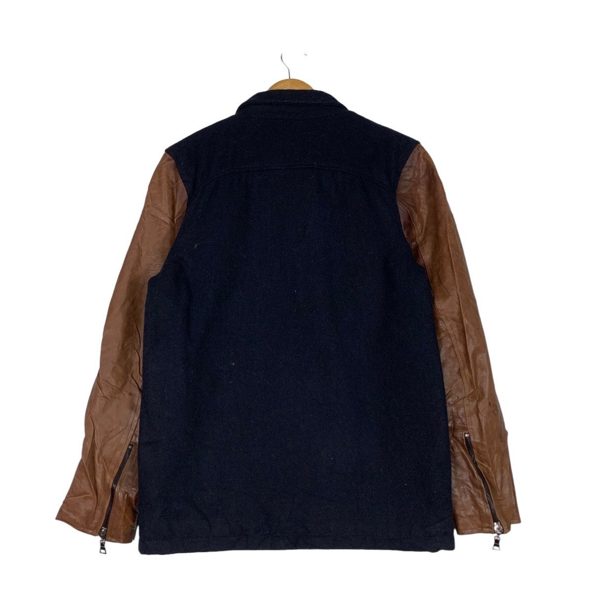 Japanese Brand REHACER Sheepskin Sleeve Navy Wool Bomber Jacket #1031-C46 Size US M / EU 48-50 / 2 - 7 Thumbnail