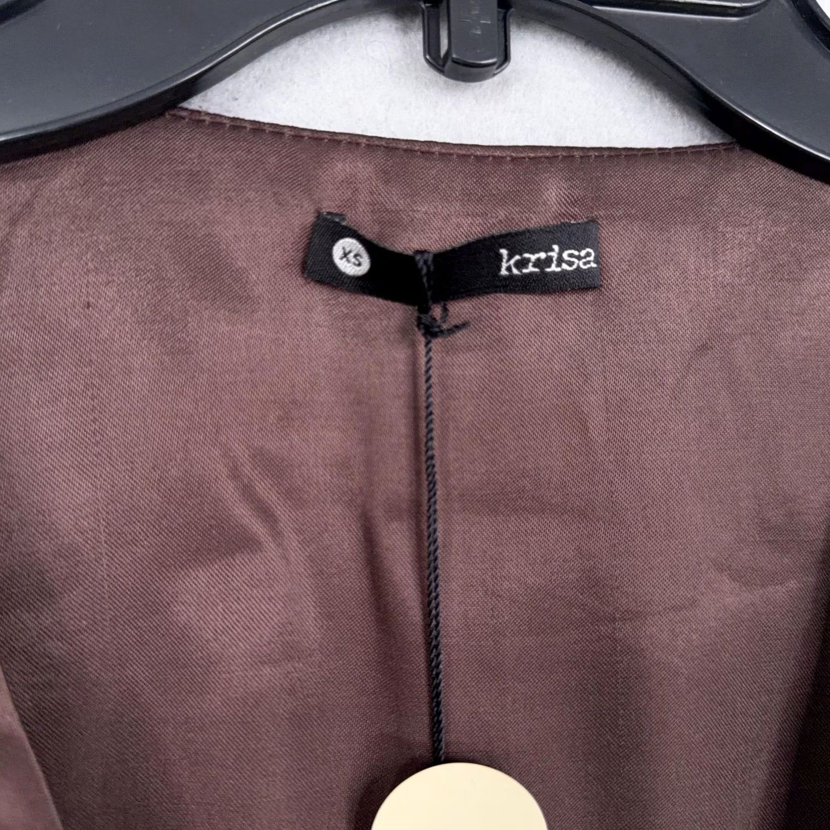 Krisa Krisa Dress Womens XS Brown Satin Wrap Long Sleeve Mini Made In USA Party NWT Size XS / US 0-2 / IT 36-38 - 4 Thumbnail