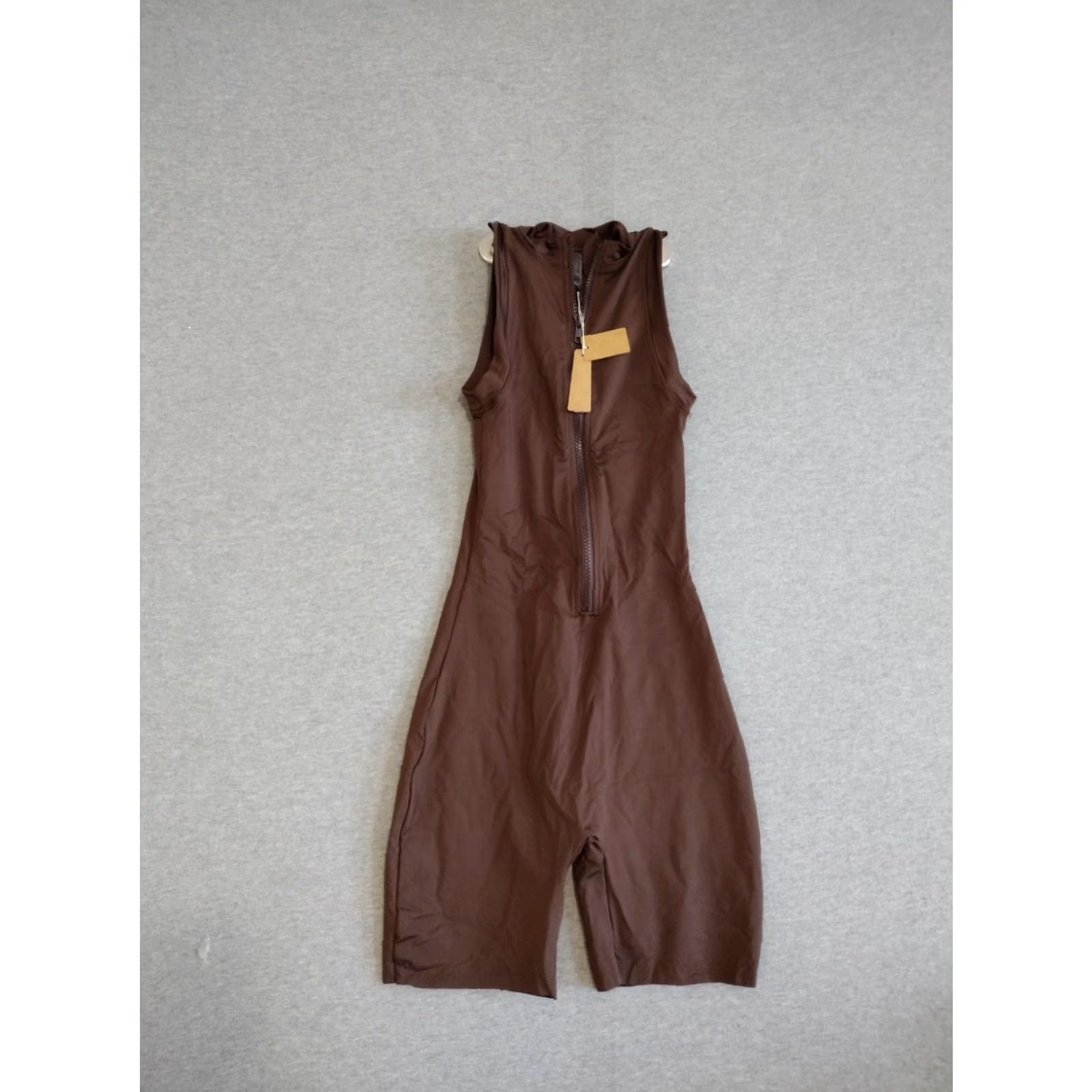 SKIMS VINTAGE SKIMS Women"s Swim Mock Neck Cycle Body Short Suit Zip Cocoa XXS SW-BSS-0023 Size 24" / US 00 / IT 34 - 2 Thumbnail
