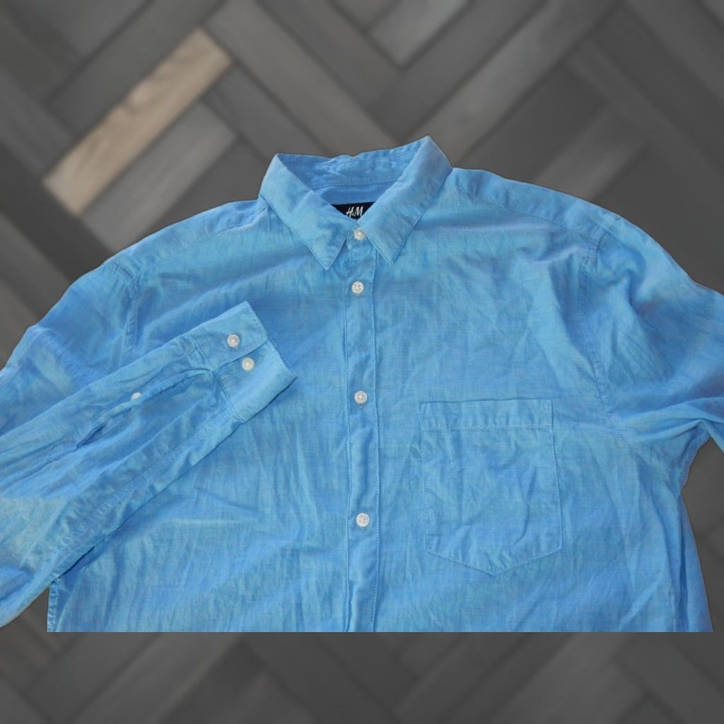 H&M H&M Men's Long Sleeve Button-Up Shirt Size S Blue Cotton Size US S / EU 44-46 / 1 - 1 Thumbnail
