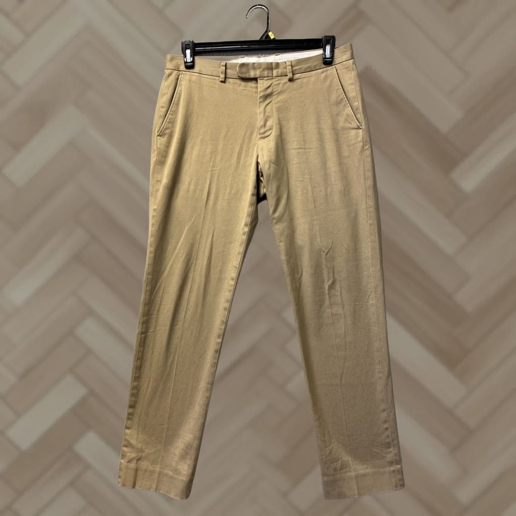 J.Crew J.CREW Chino Pants Mens 31x30 Dark Khaki Slash Pocket Zip Button Solid Straight Front Preppy Casual Slim/Regular Size US 31 - 1 Thumbnail