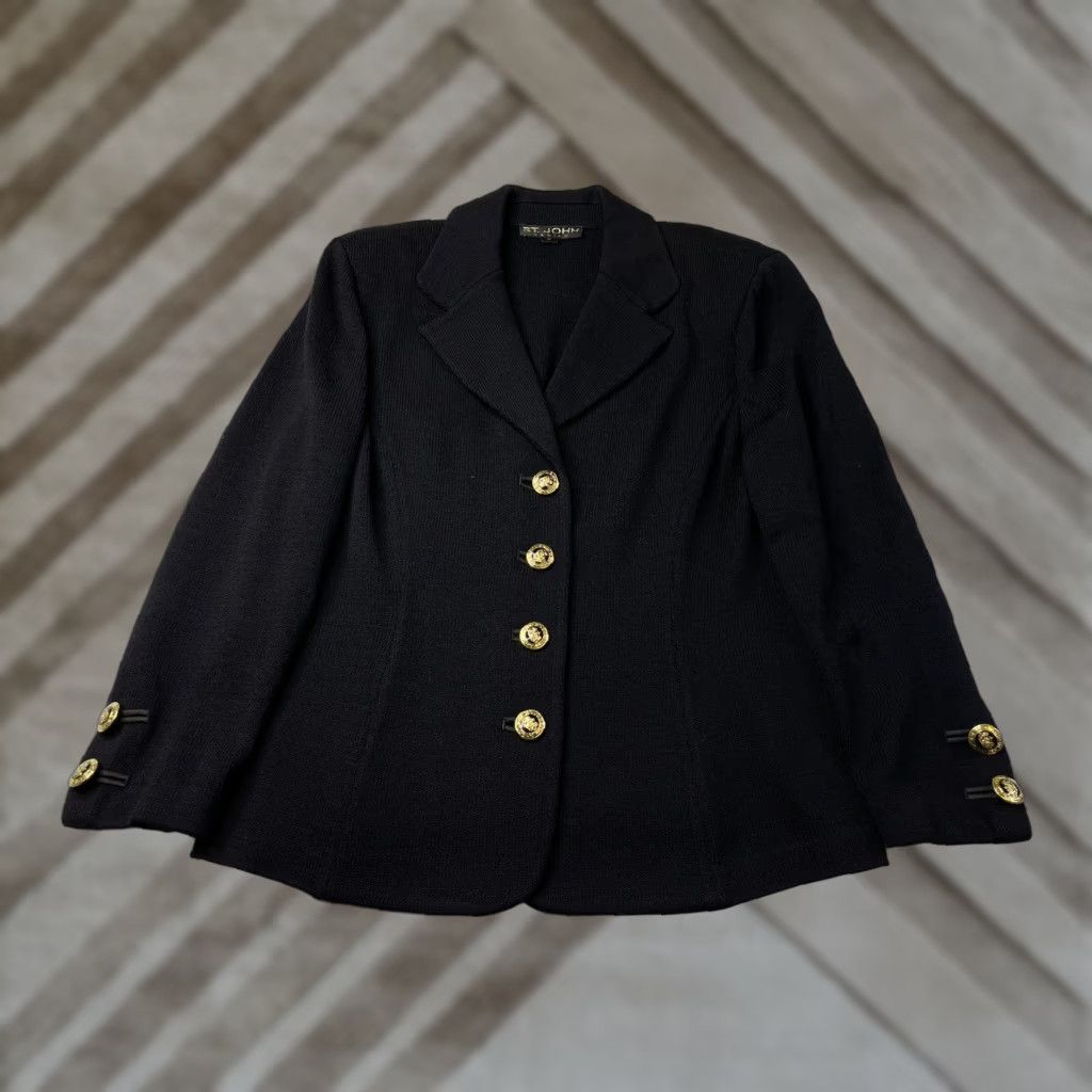 St. John St. John Basics 2Pc Jacket/Blazer & Pant Suit Black Knit Gold Buttons Size 12 Size 34" / US 12 / IT 48 - 1 Thumbnail