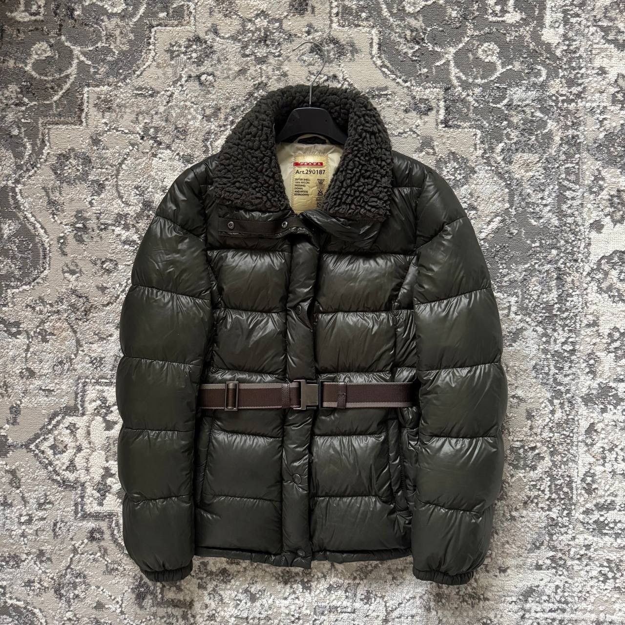 Rare Prada Vintage Khaki Nylon Belted Puffer Down Ski Jacket