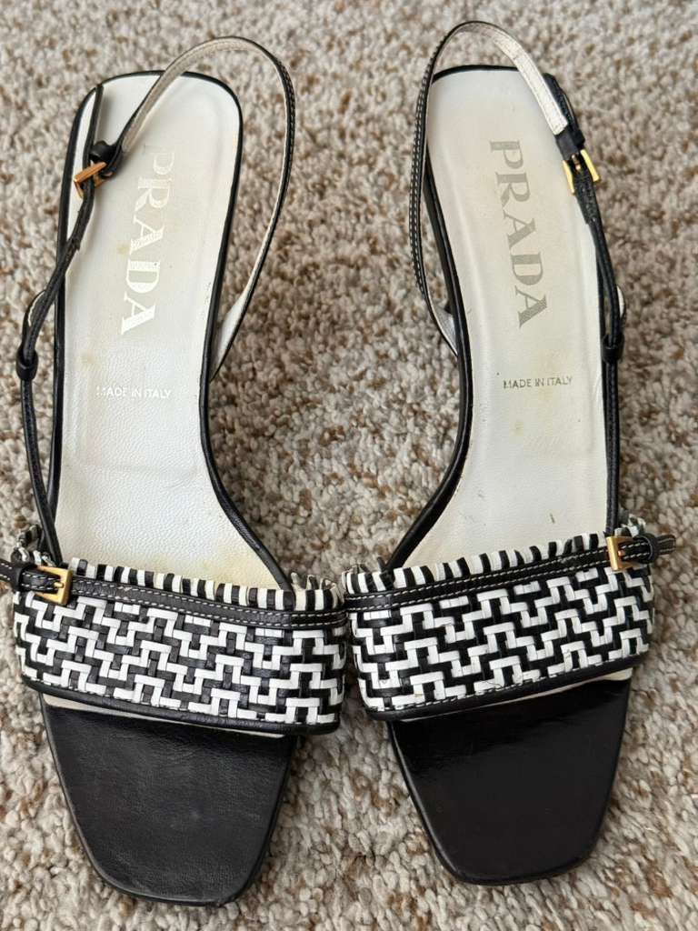 Prada Vintage Prada Women's Woven Domino Slingback Heels Size 38 Size US 8 / IT 38 - 1 Thumbnail