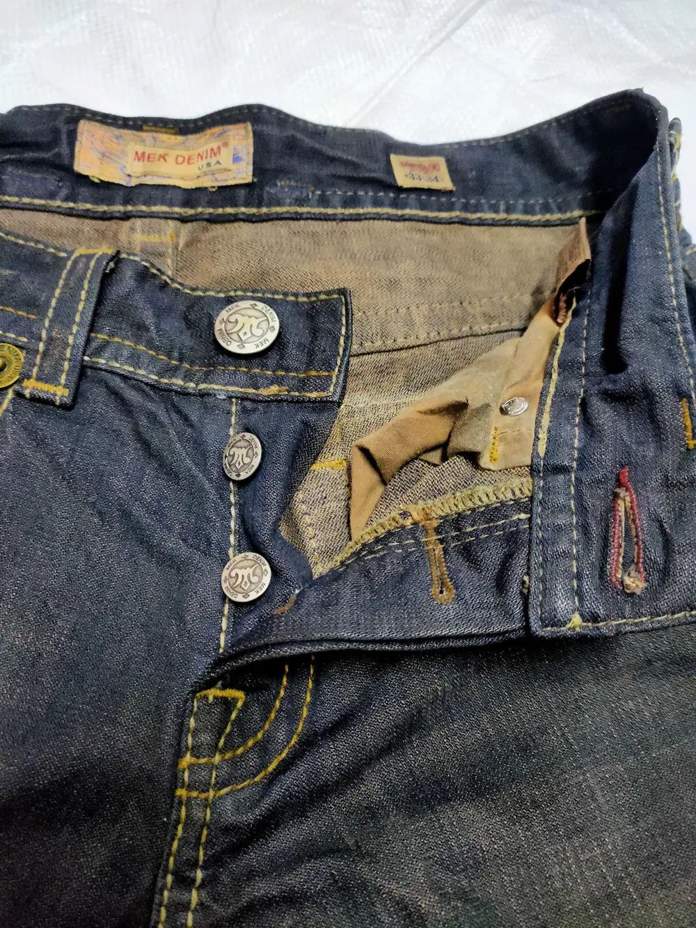 MEK Mek japanese distressed low waist denim Size US 33 - 11 Thumbnail