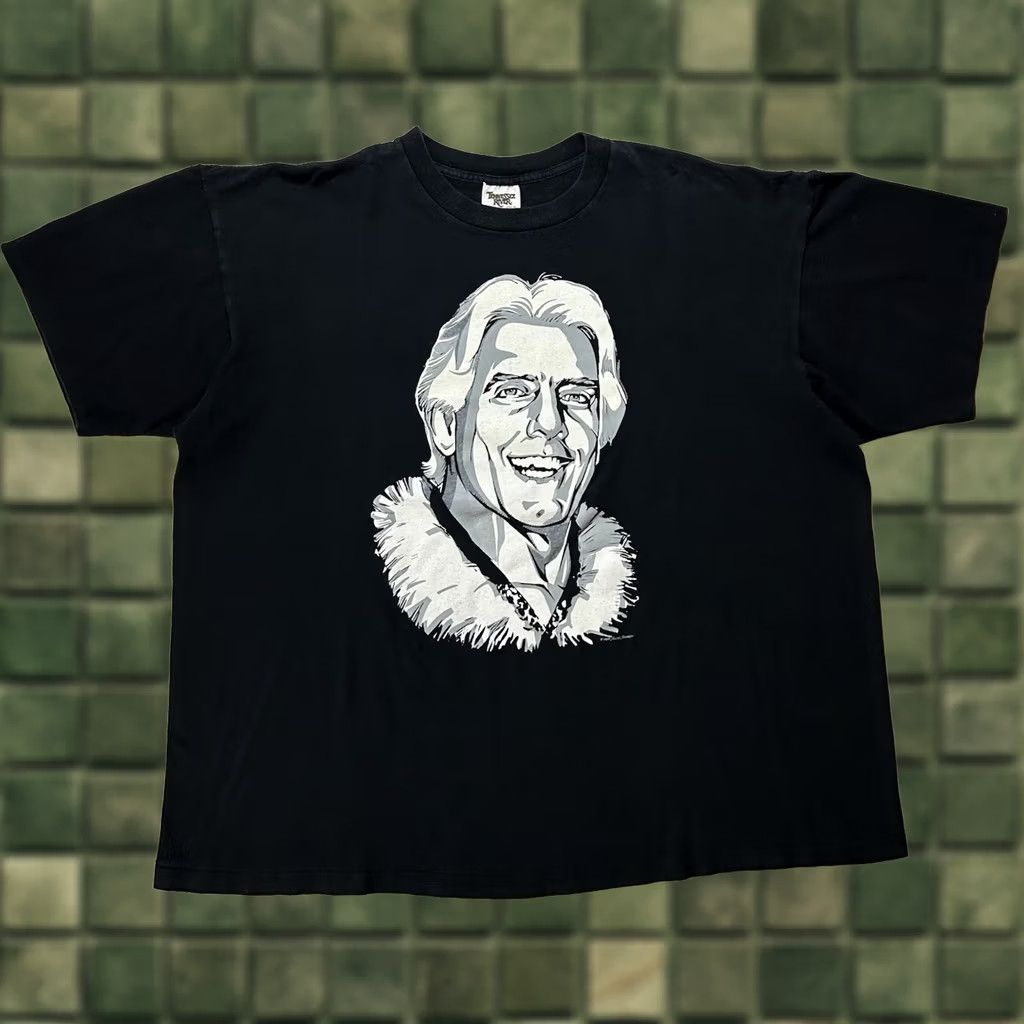 Vintage VINTAGE Ric Flair WCW Steve Stanley Signature Wrestling T Shirt 1997 Men's XXL Black Face Logo 90s Size US XXL / EU 58 / 5 - 1 Thumbnail