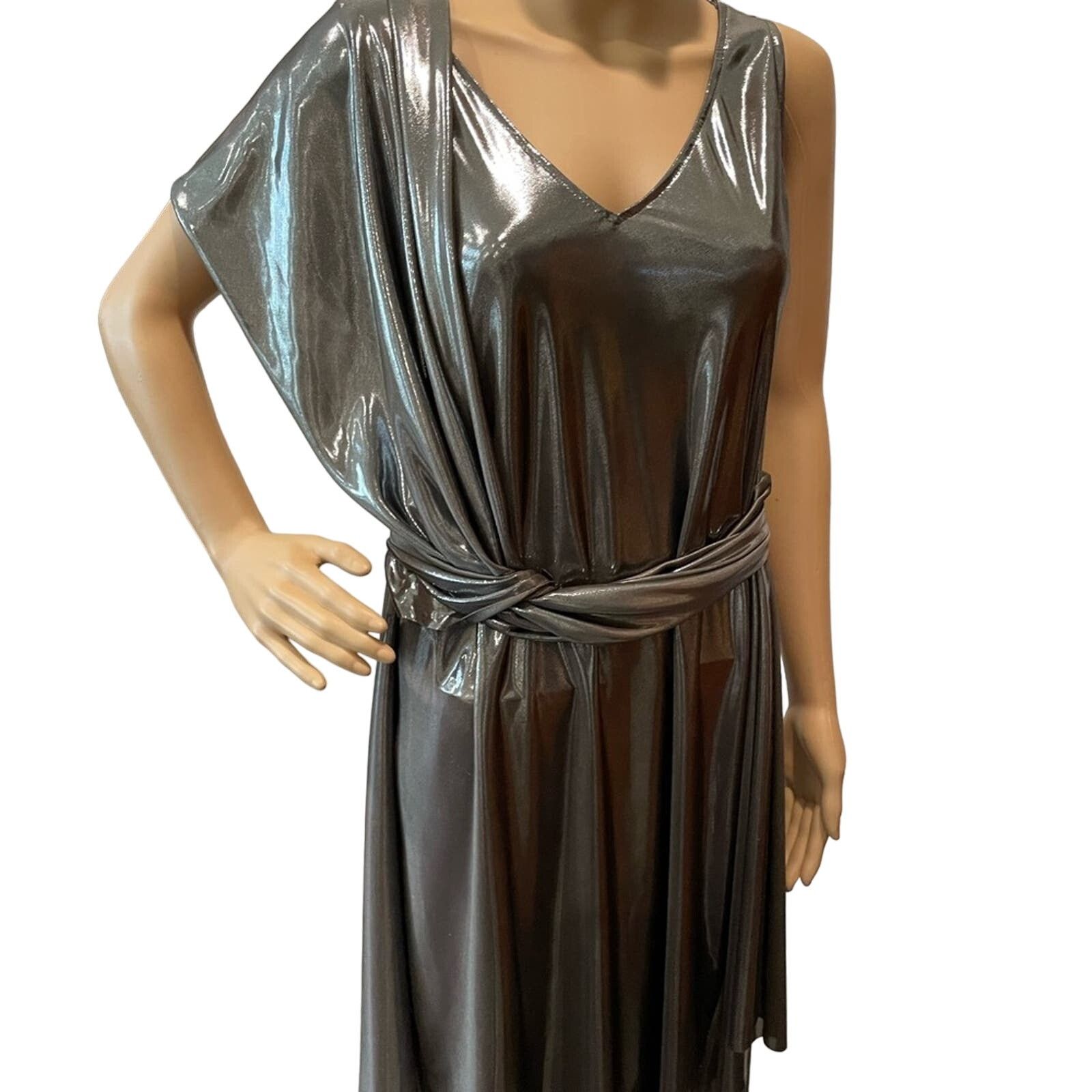 Other Silver lame scarf wrap women’s knee length evening dress Size L / US 10 / IT 46 - 1 Thumbnail