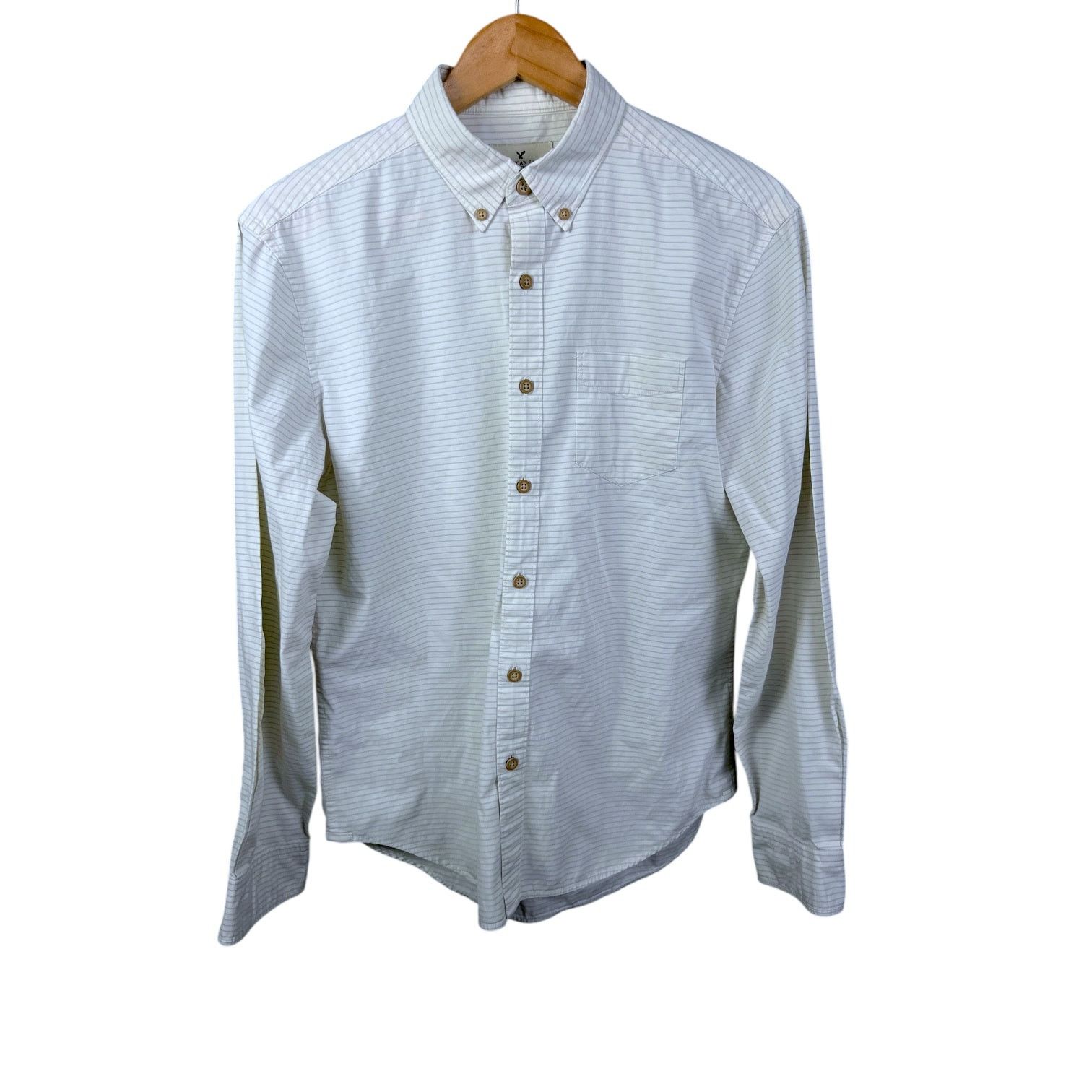 American Eagle Outfitters Men's American Eagle Cream Striped Button-Up Shirt - Size XS Size US XS / EU 42 / 0 - 1 Thumbnail